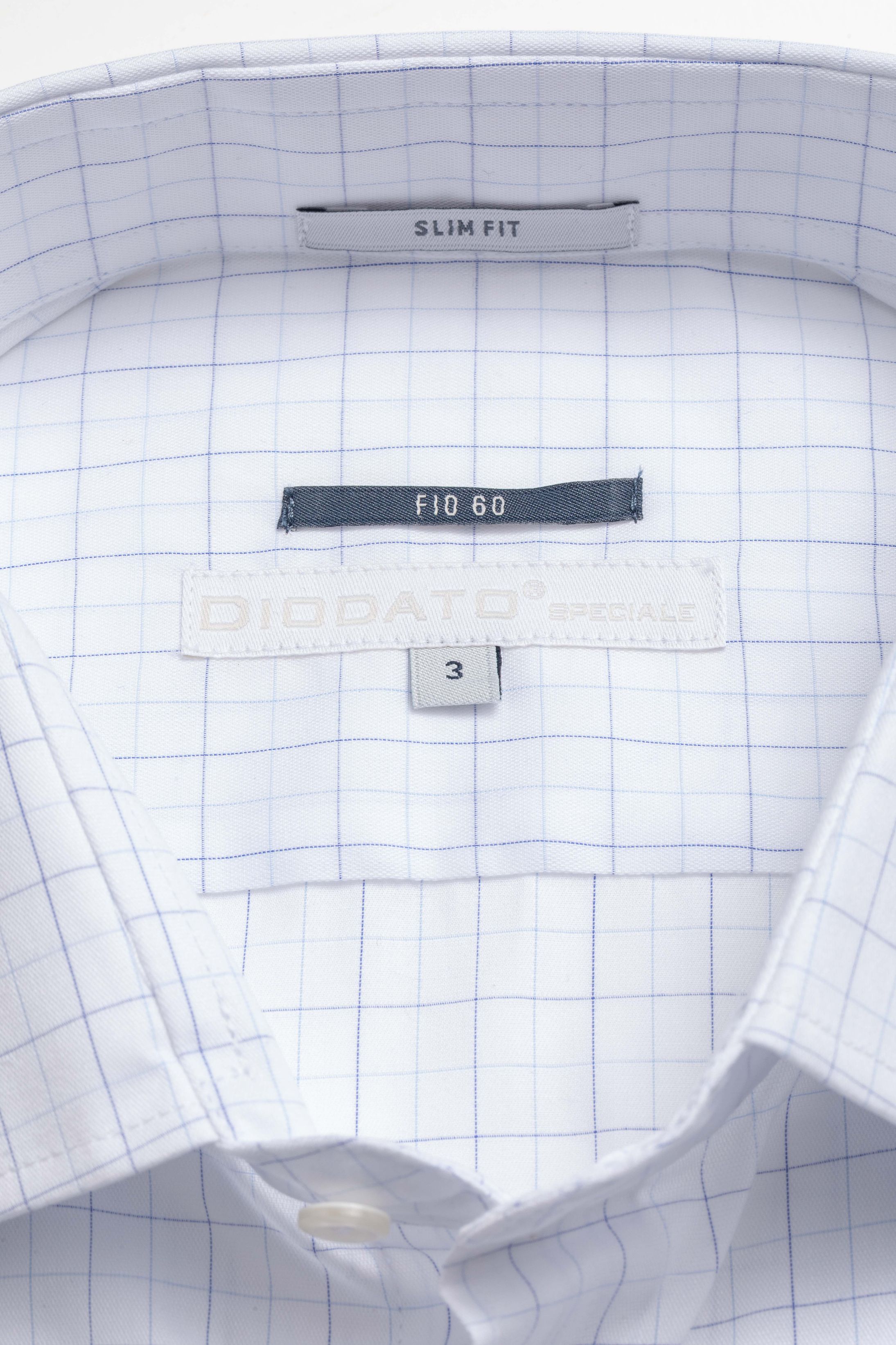 Camisa Manga Longa Slim fit Branco quadriculado Azul