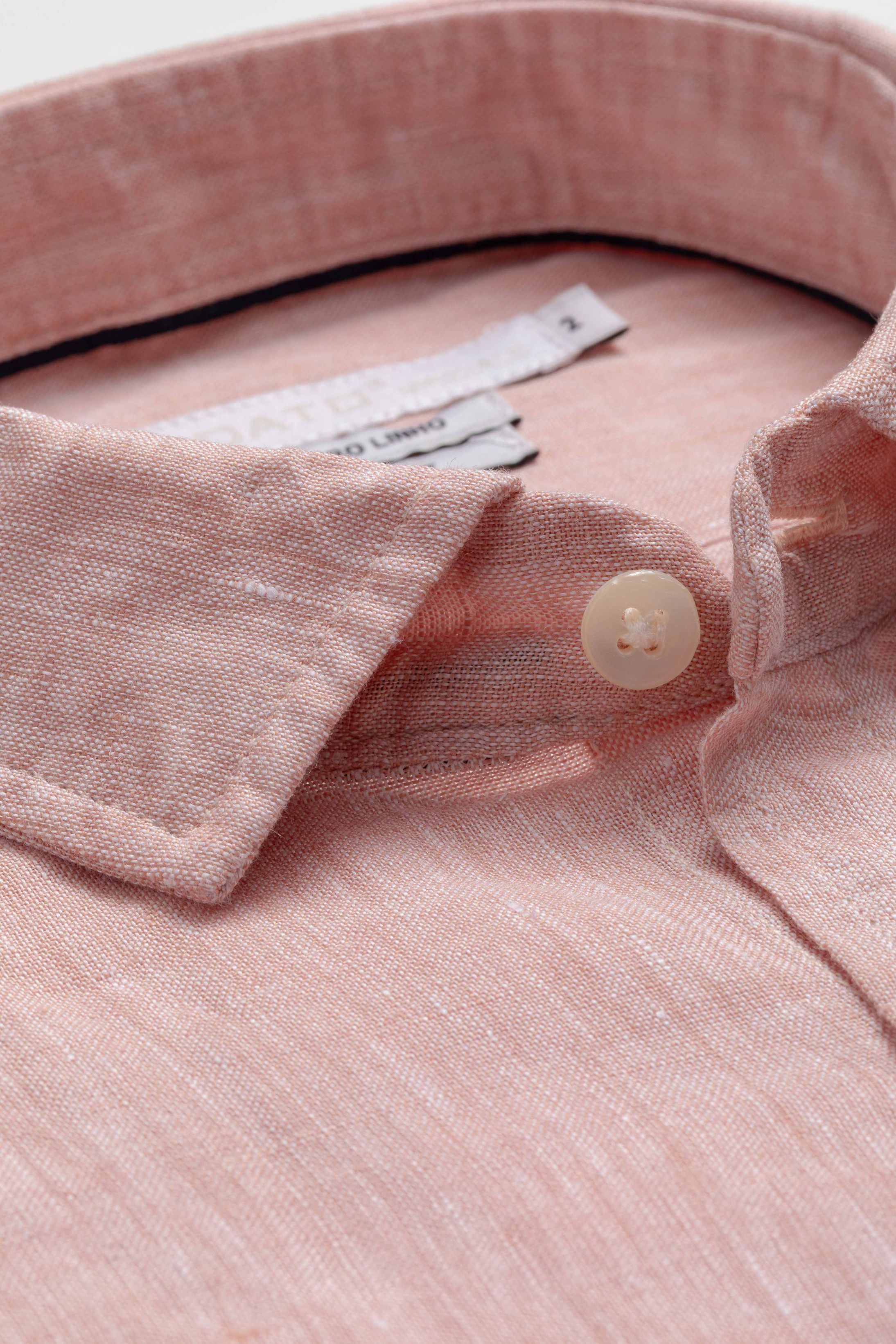 Camisa Manga Longa Slim Fit Linho Salmão