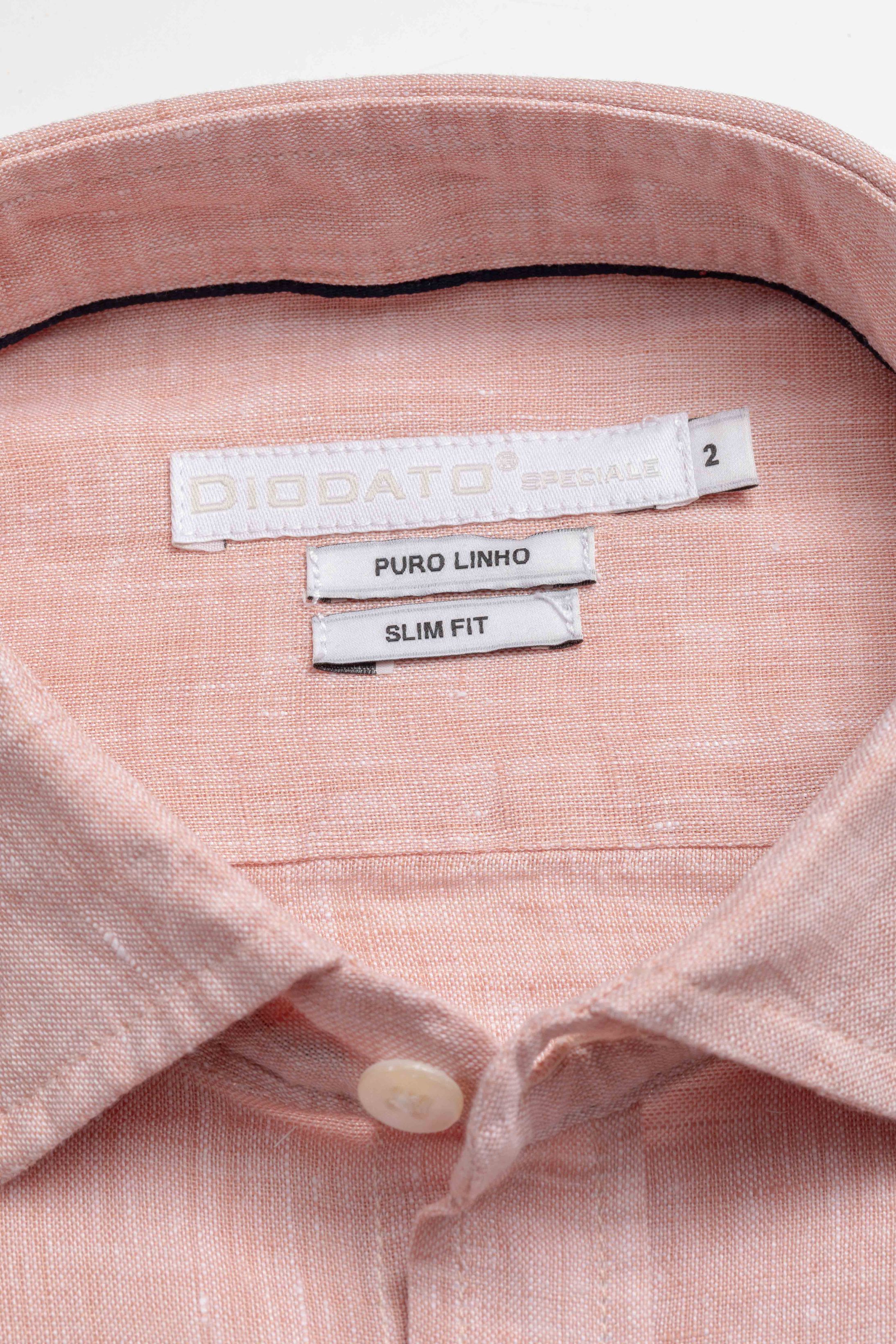 Camisa Manga Longa Slim Fit Linho Salmão