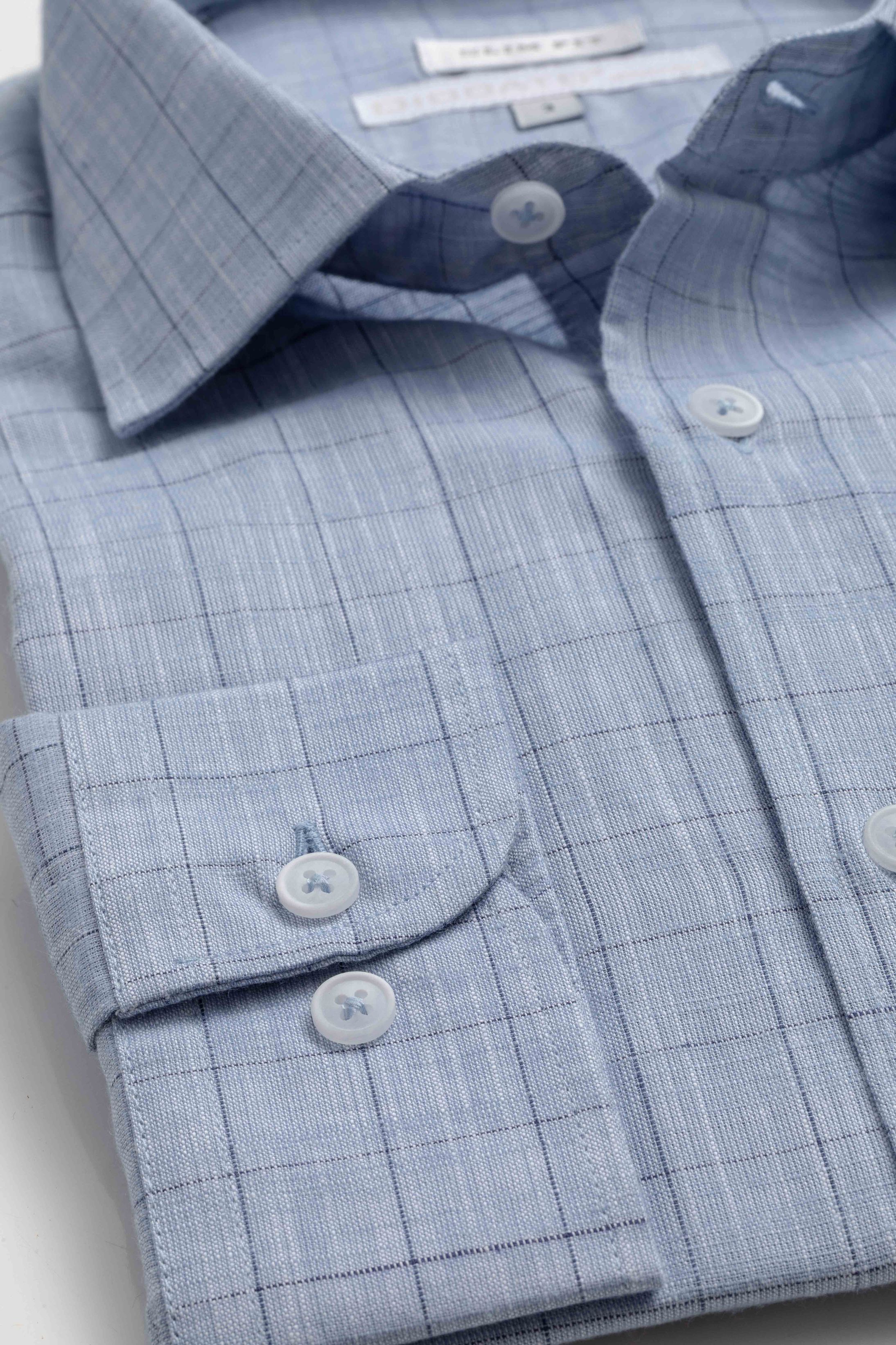 Camisa Manga Longa Slim fit Quadriculada Azul 