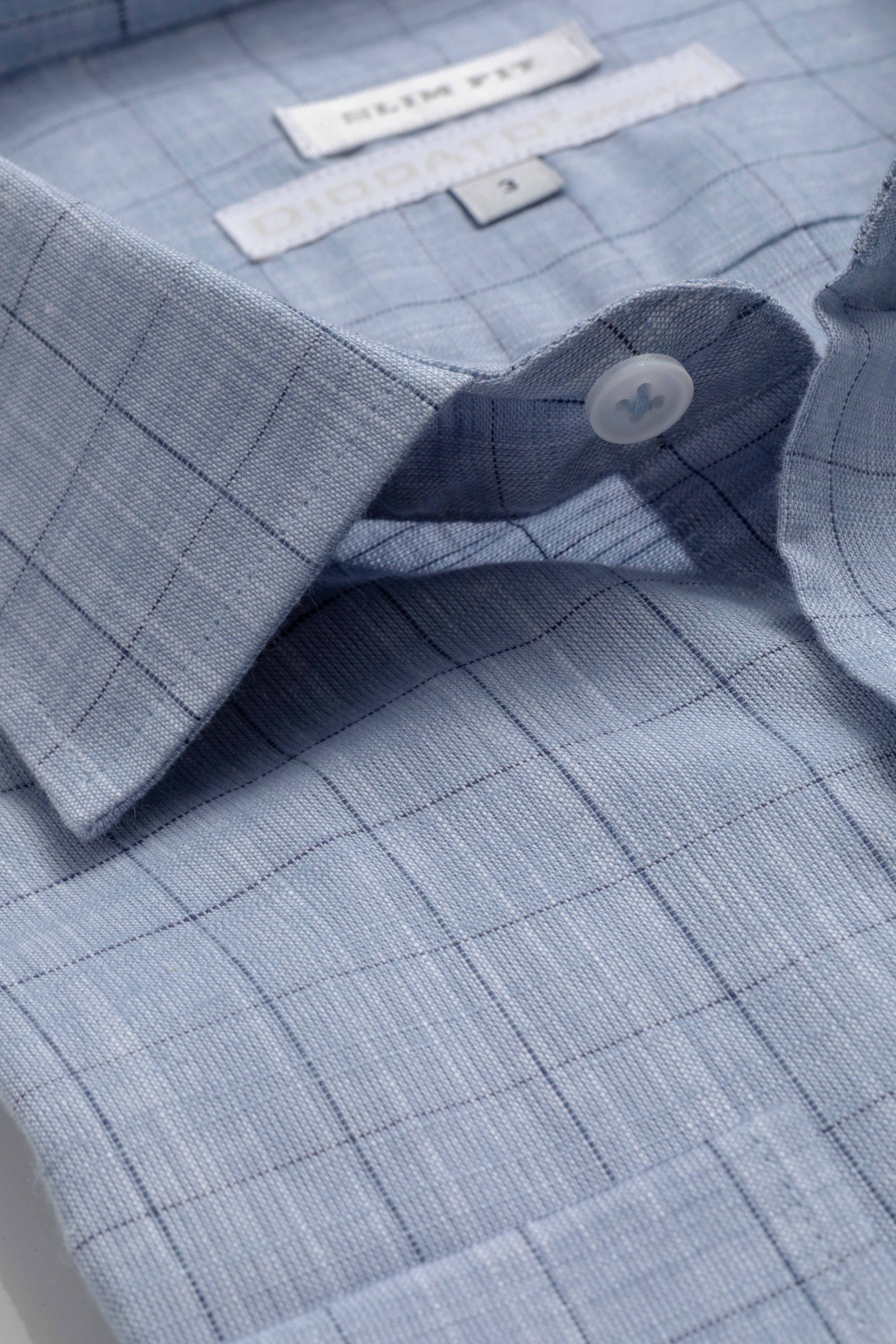 Camisa Manga Longa Slim fit Quadriculada Azul 