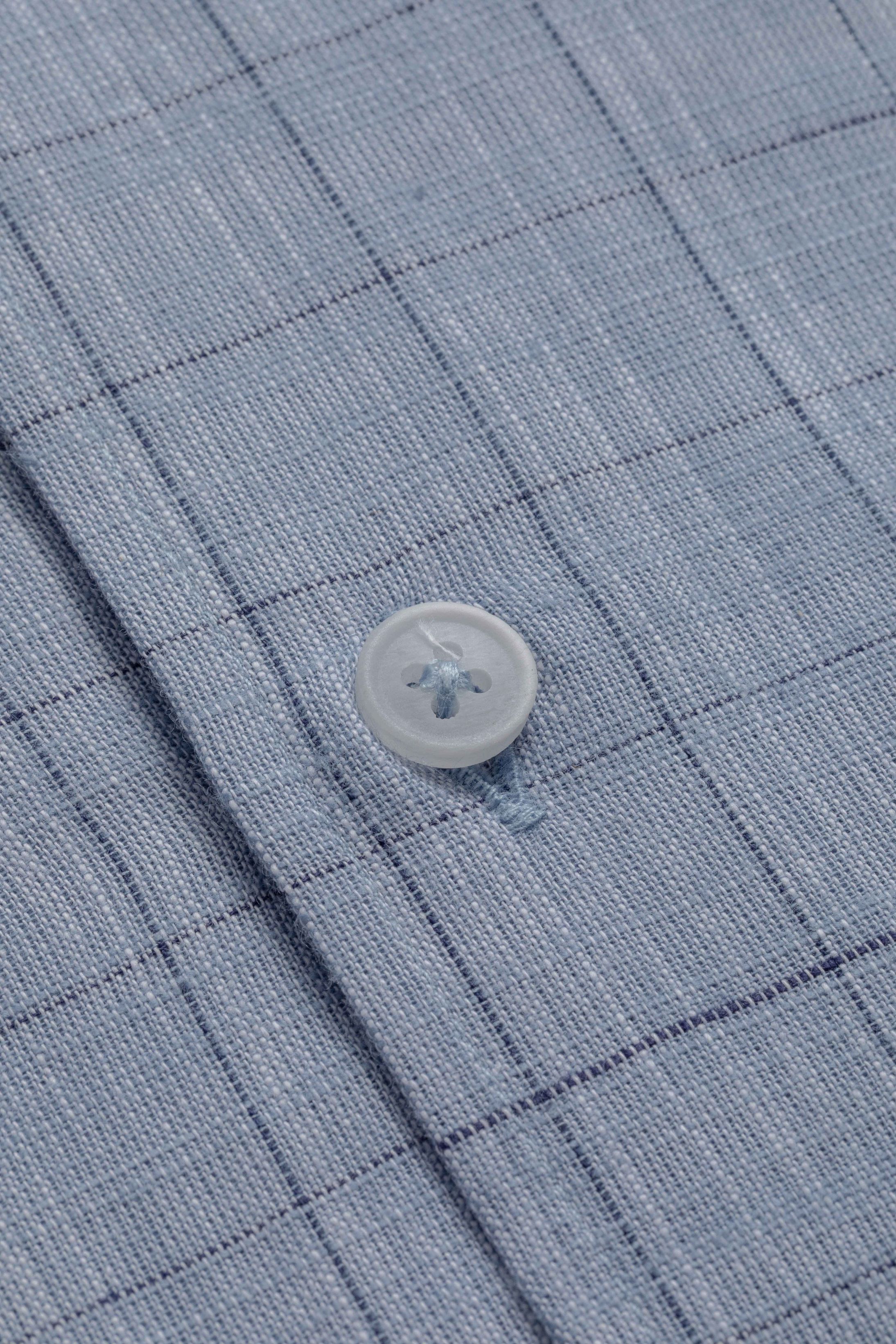 Camisa Manga Longa Slim fit Quadriculada Azul 