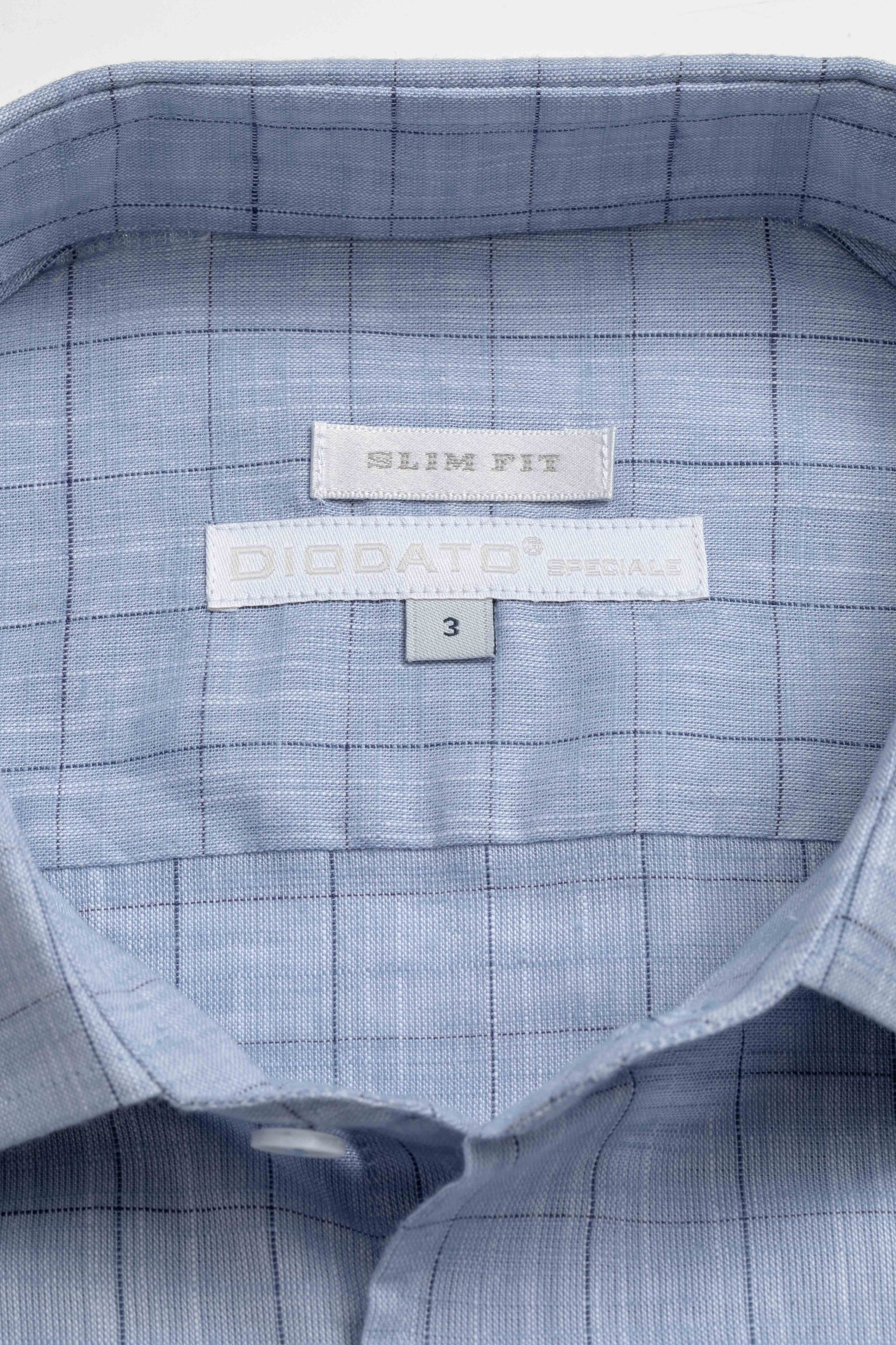 Camisa Manga Longa Slim fit Quadriculada Azul 