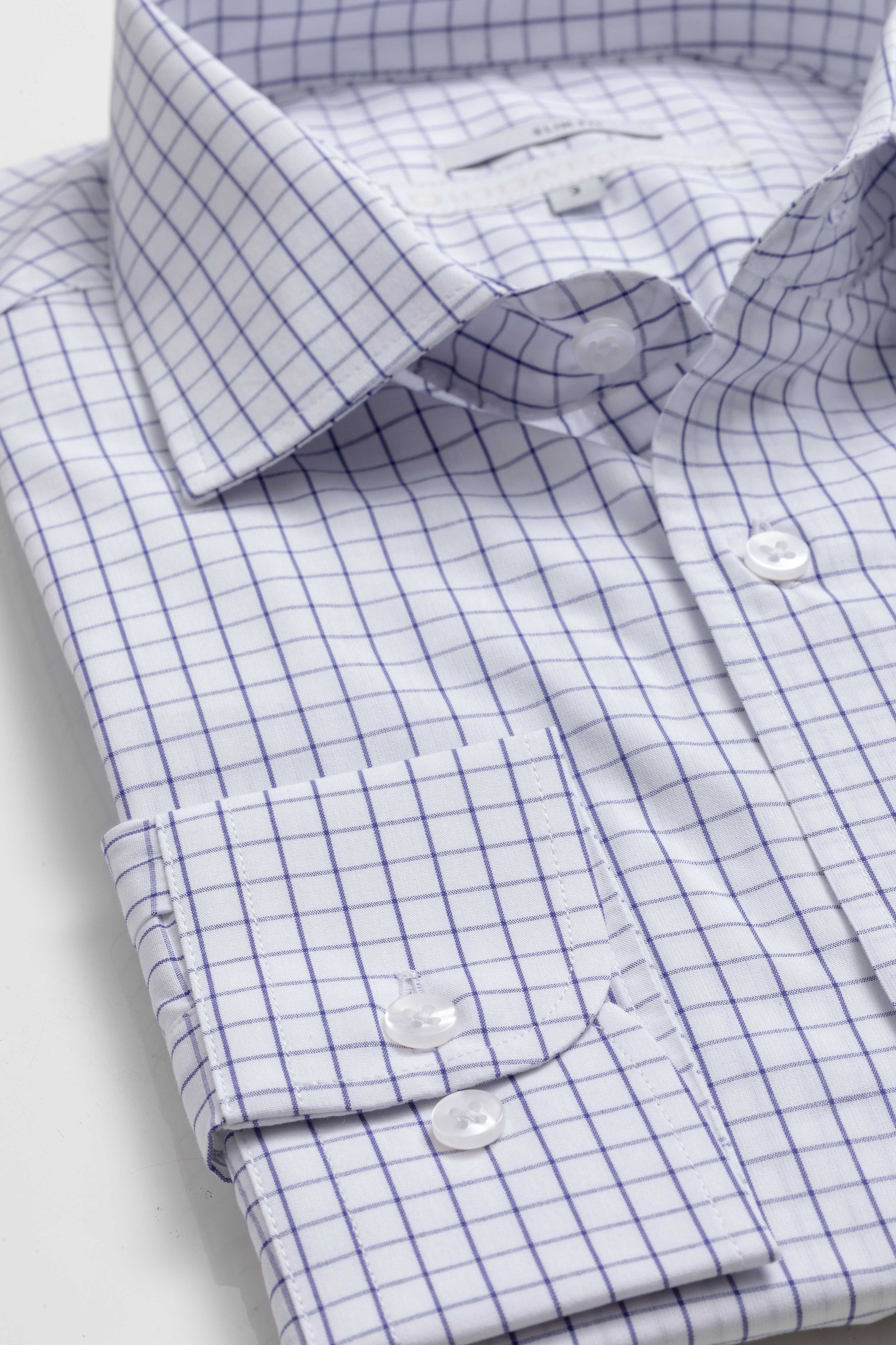 Camisa Manga Longa Slim fit Branco Quadriculado Marinho