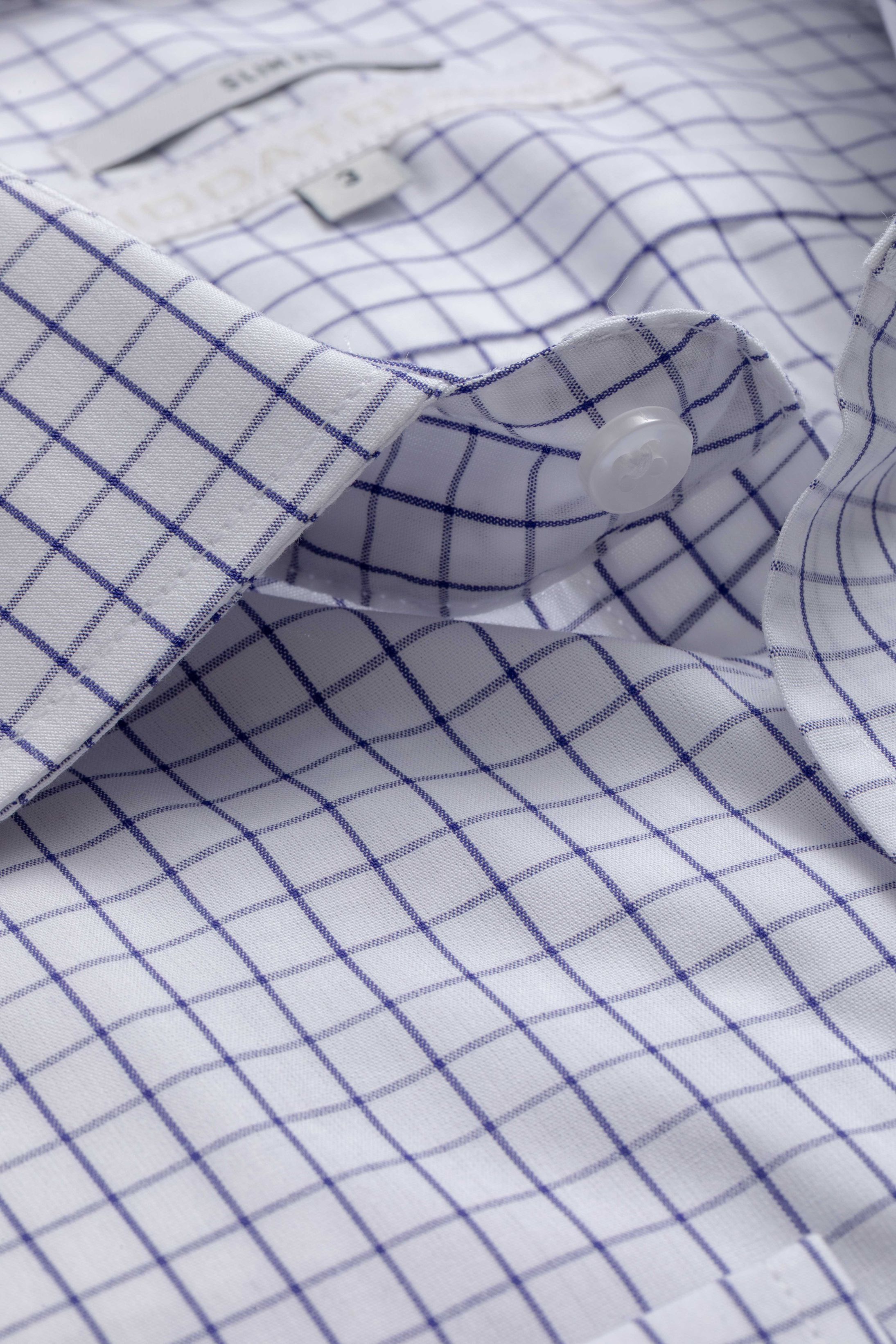 Camisa Manga Longa Slim fit Branco Quadriculado Marinho