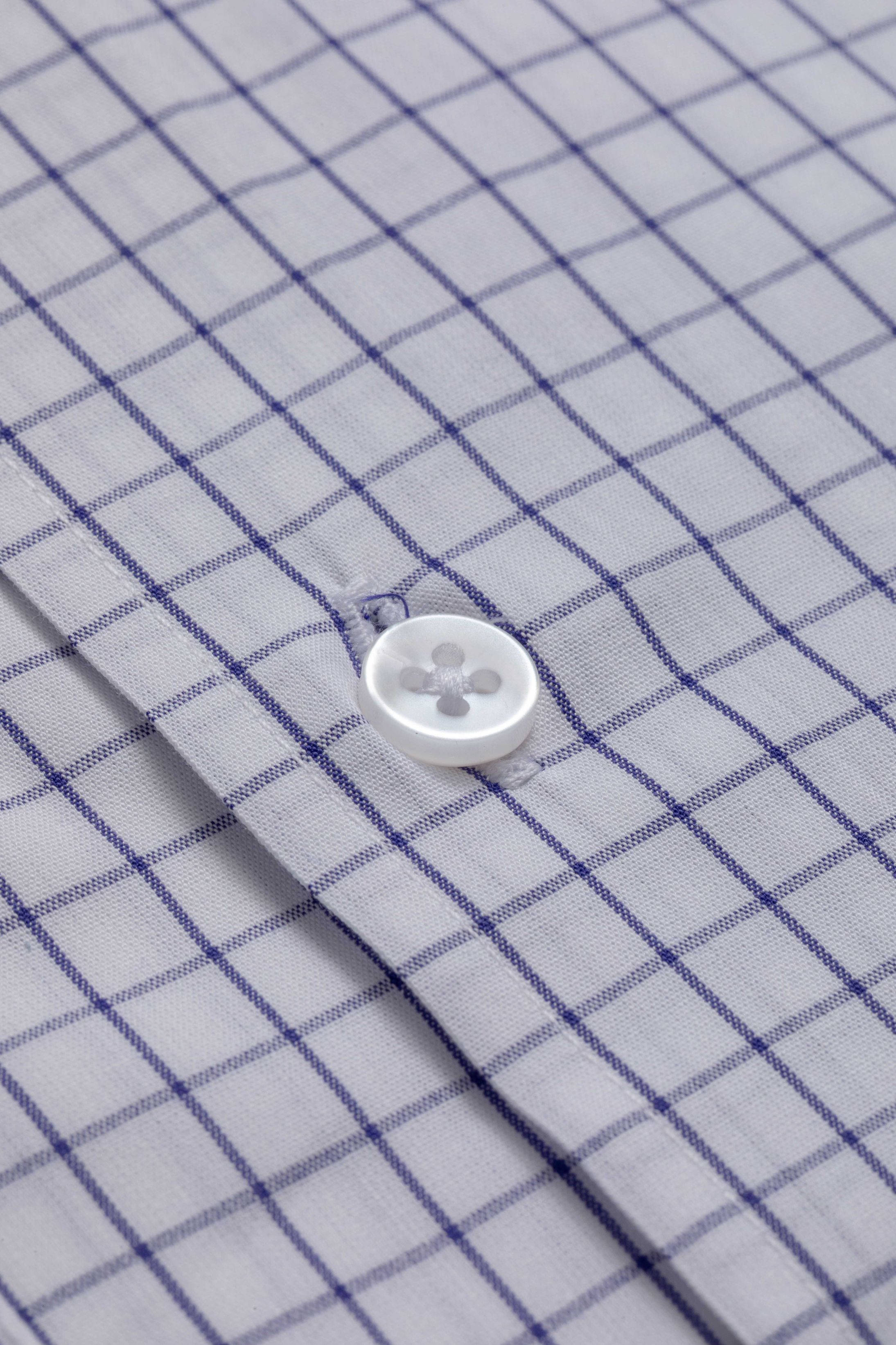Camisa Manga Longa Slim fit Branco Quadriculado Marinho