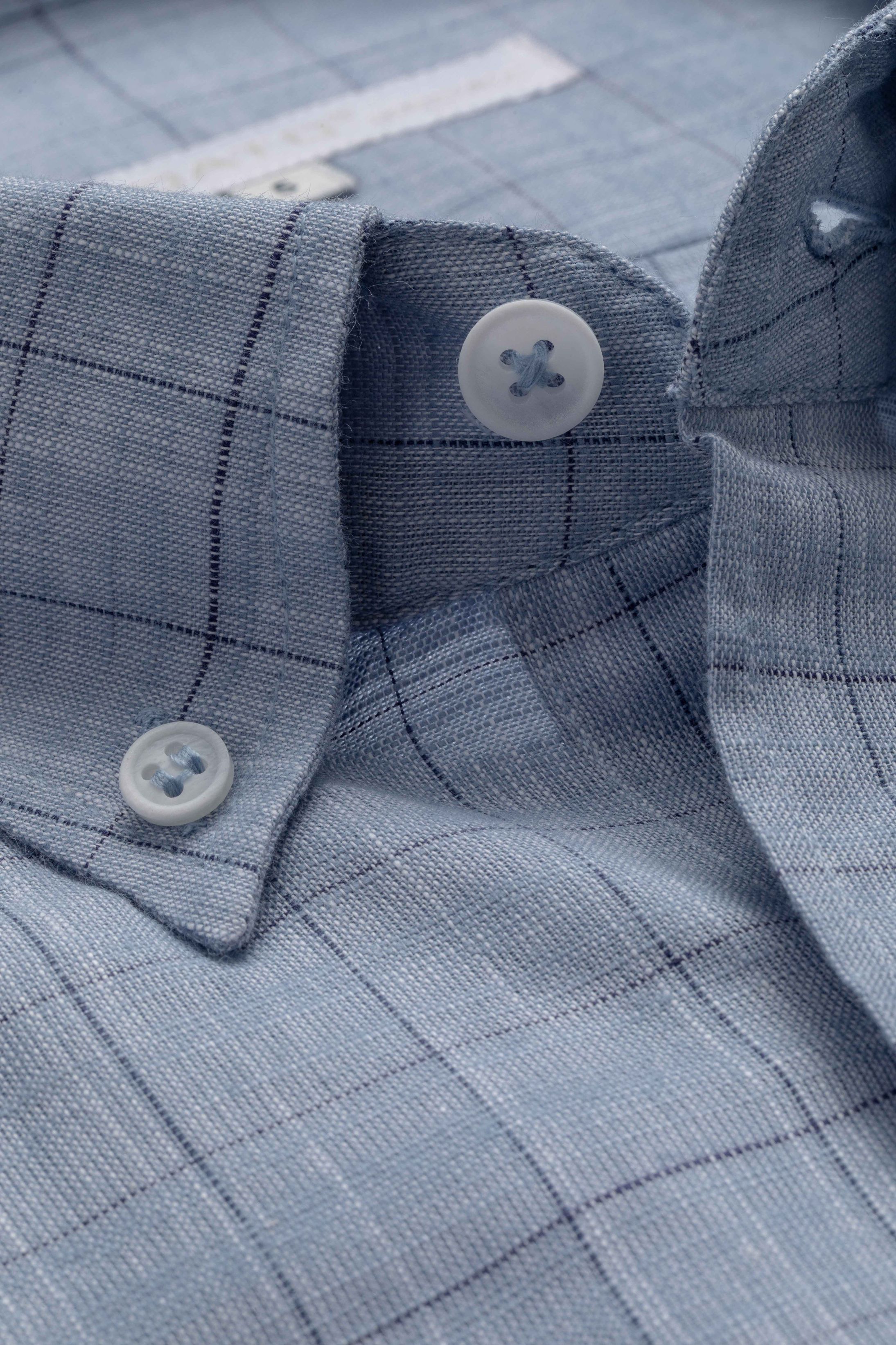 Camisa Manga Longa Regular Quadriculado Azul Claro