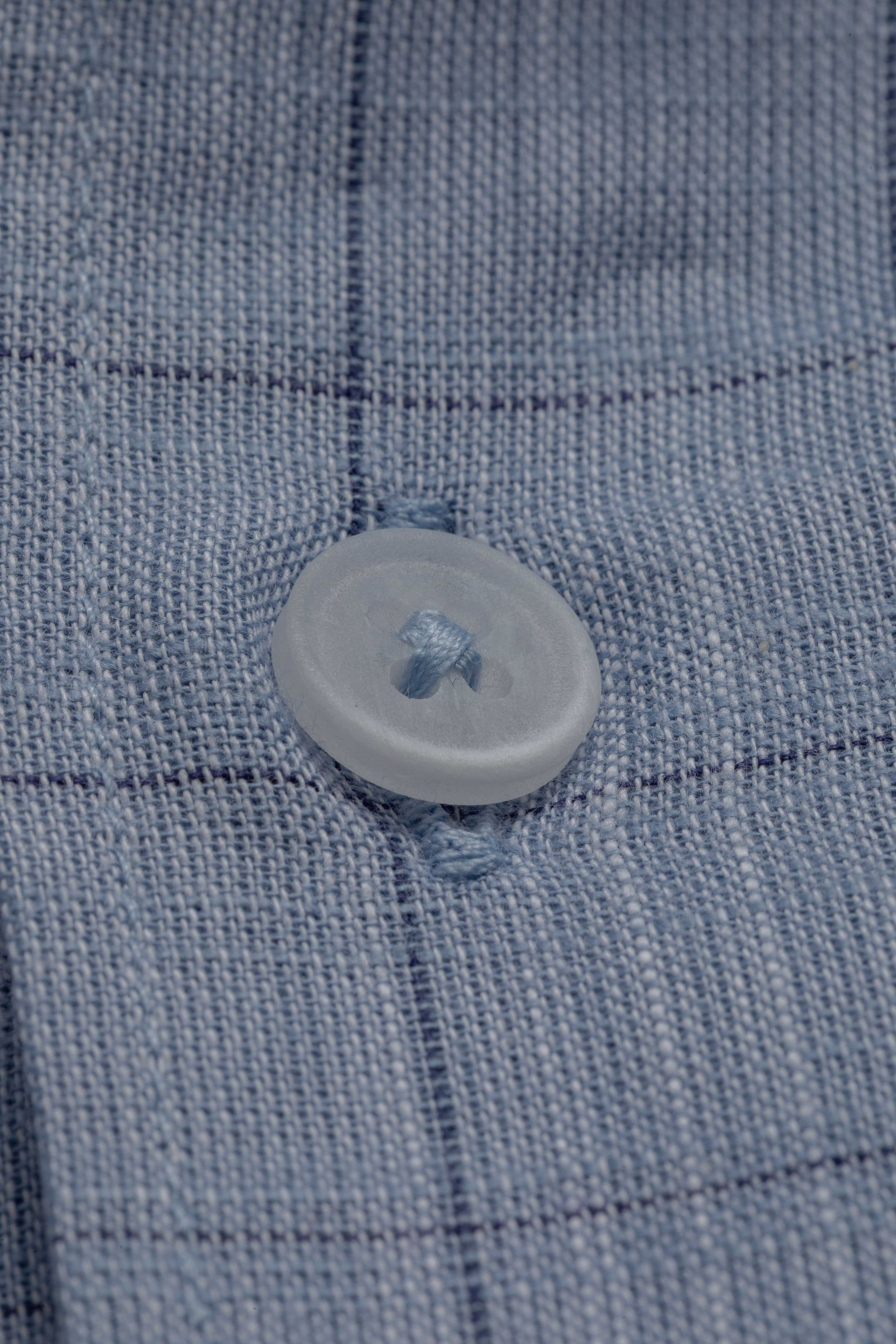 Camisa Manga Longa Regular Quadriculado Azul Claro