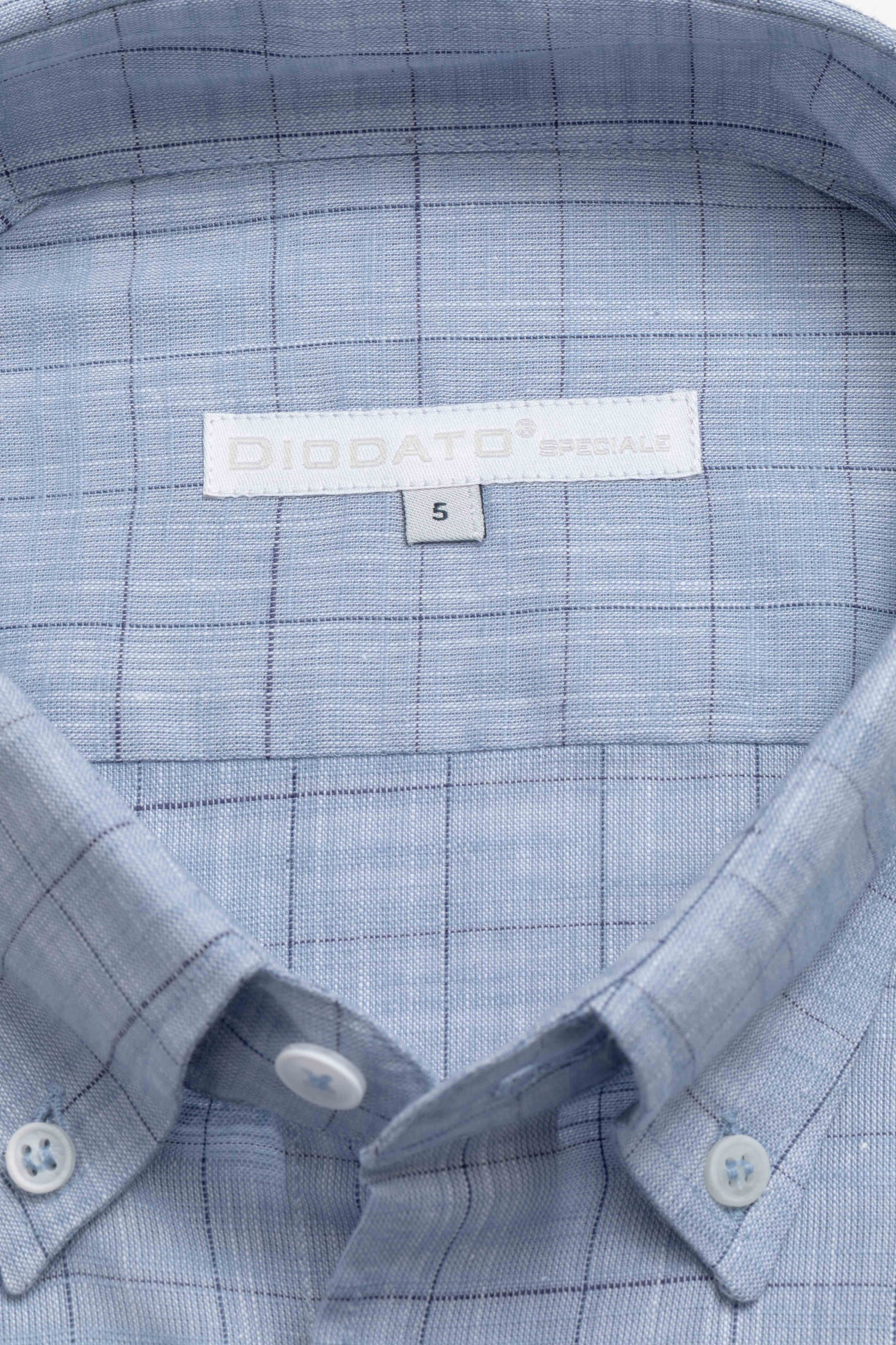 Camisa Manga Longa Regular Quadriculado Azul Claro