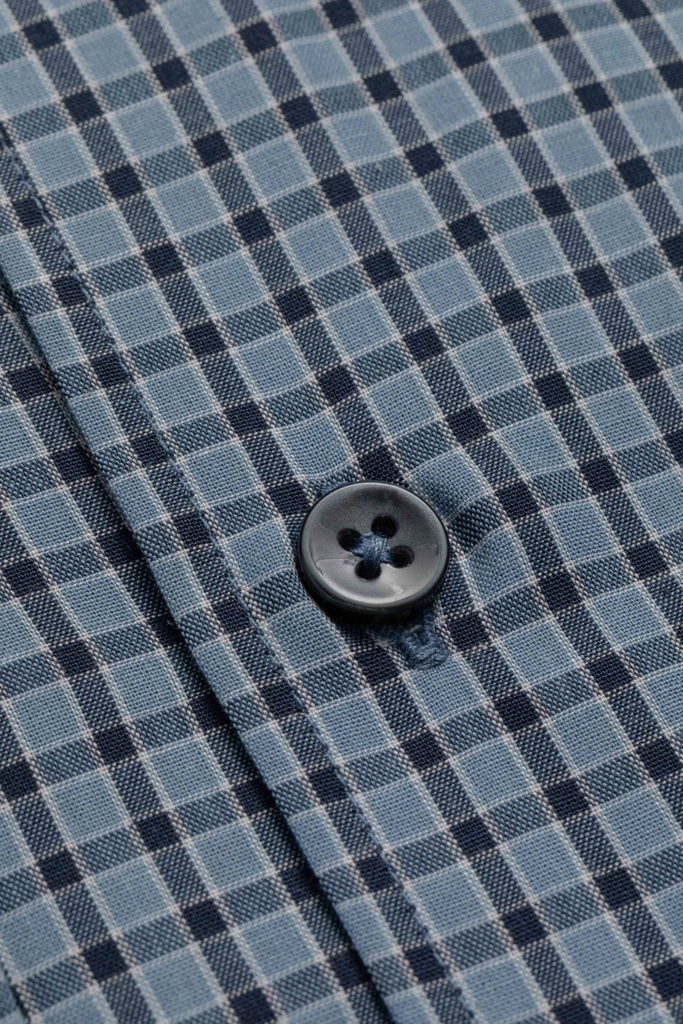 Camisa Manga Longa Regular Azul Quadriculado Preto