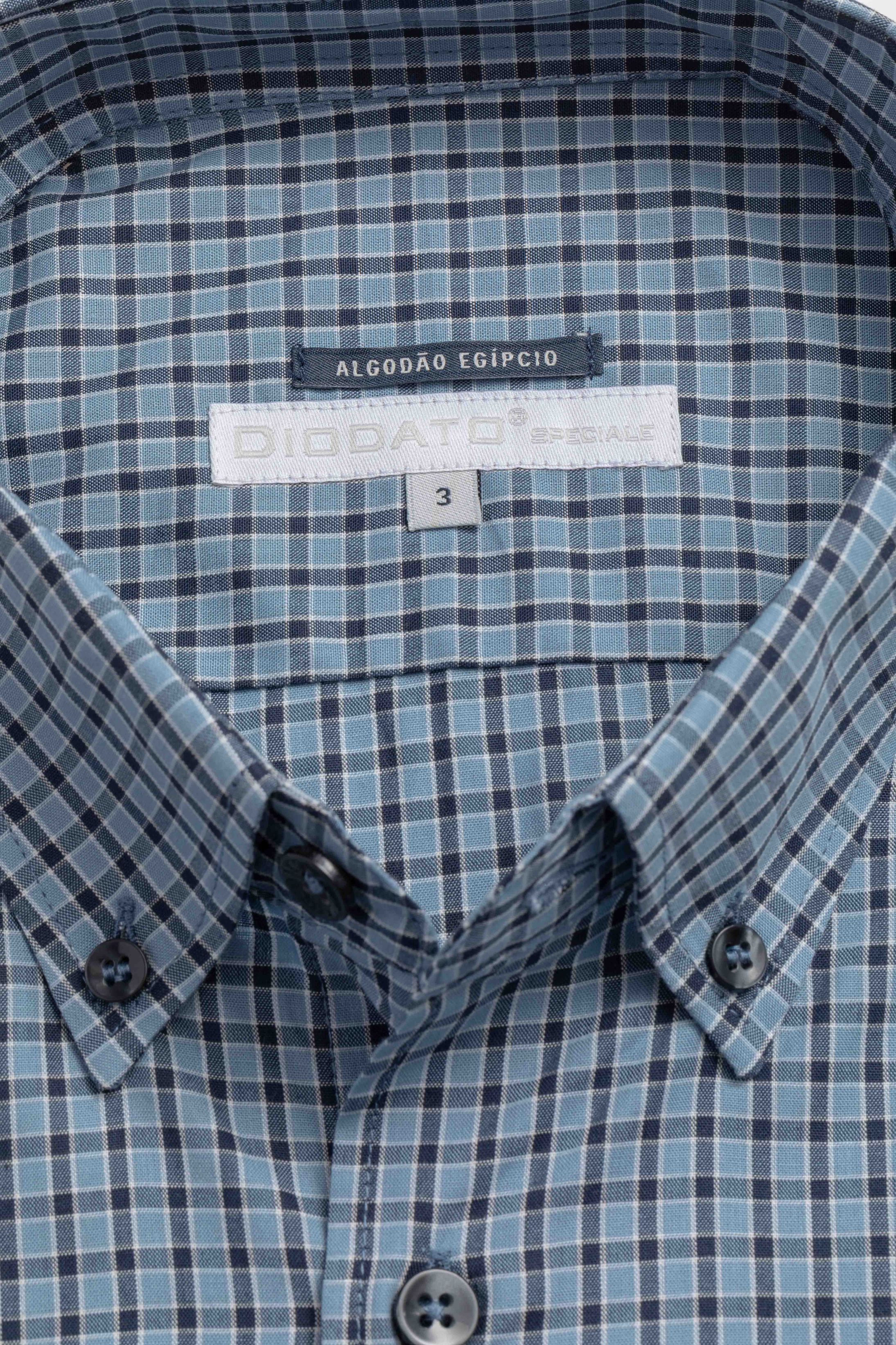 Camisa Manga Longa Regular Azul Quadriculado Preto