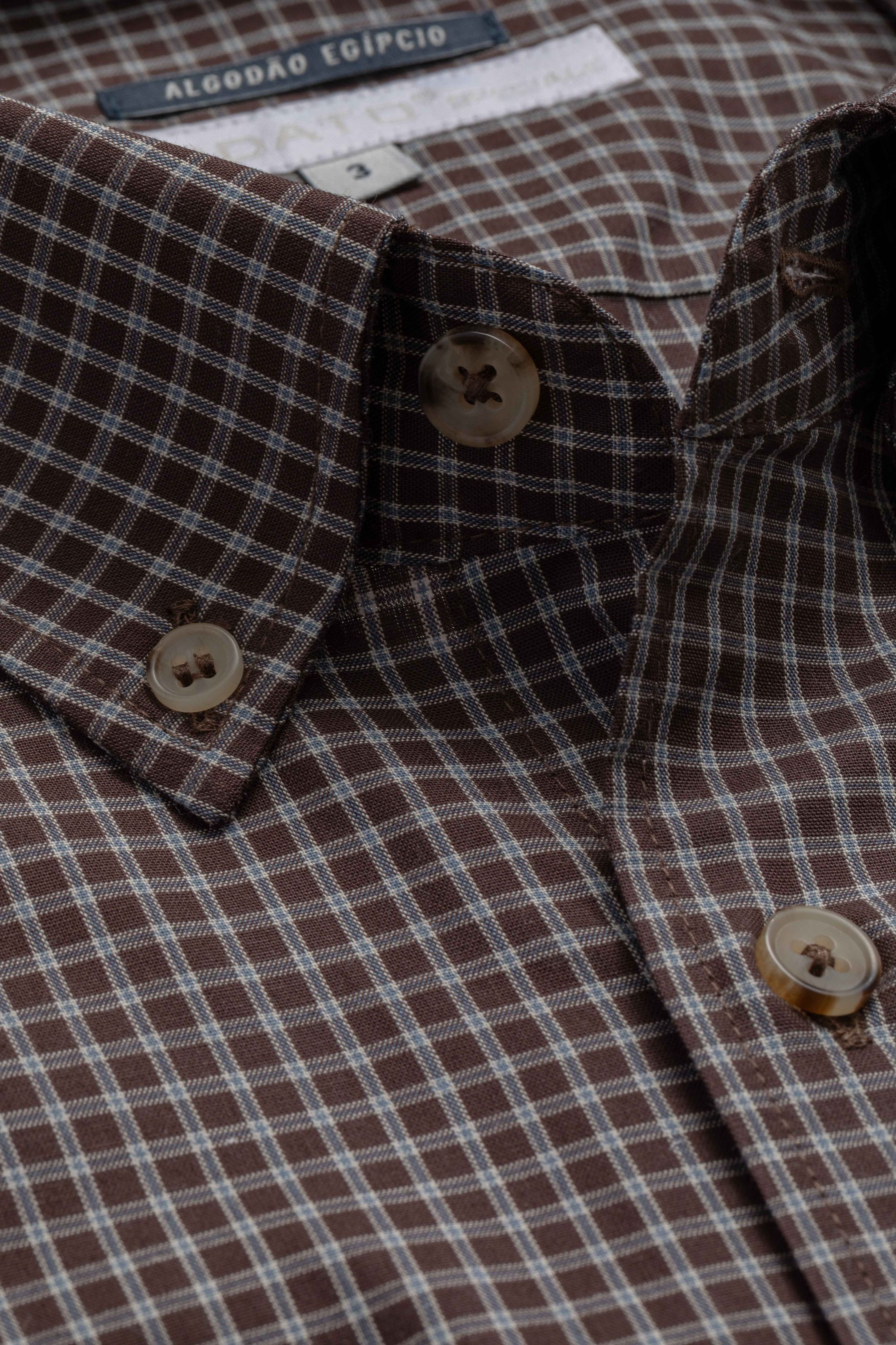 Camisa Manga Longa Regular Marrom Quadriculado