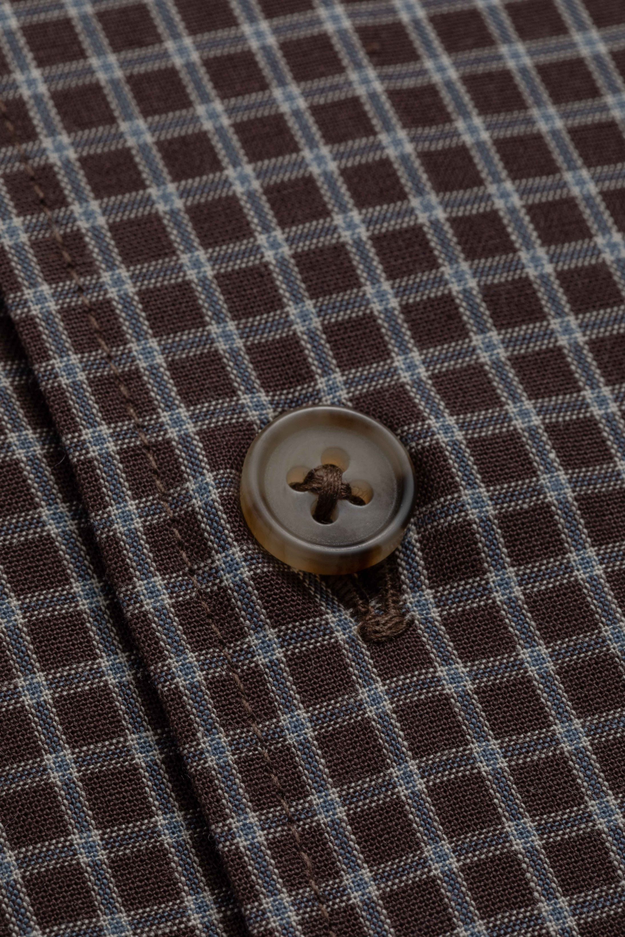 Camisa Manga Longa Regular Marrom Quadriculado