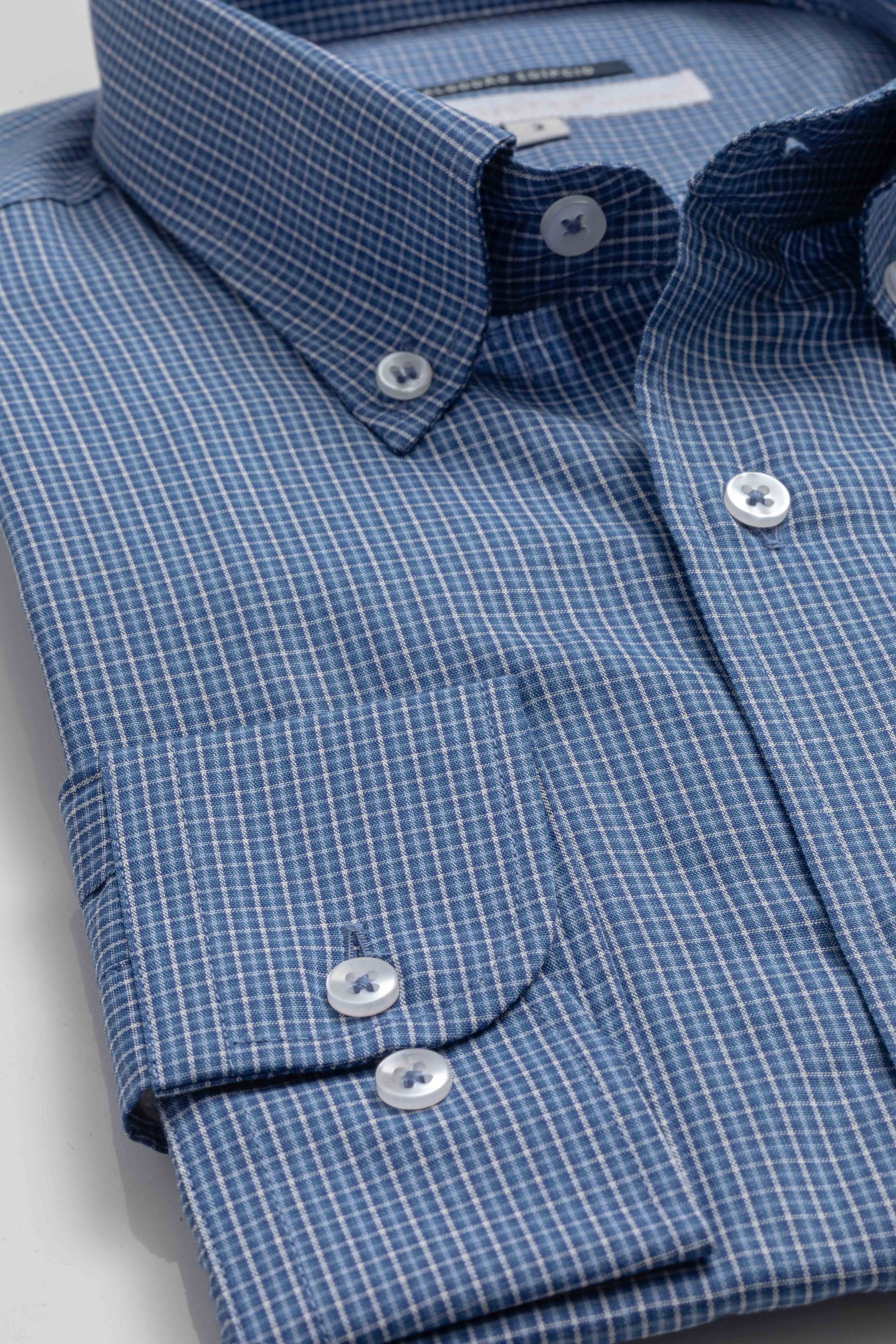 Camisa Manga Longa Regular Xadrez Azul