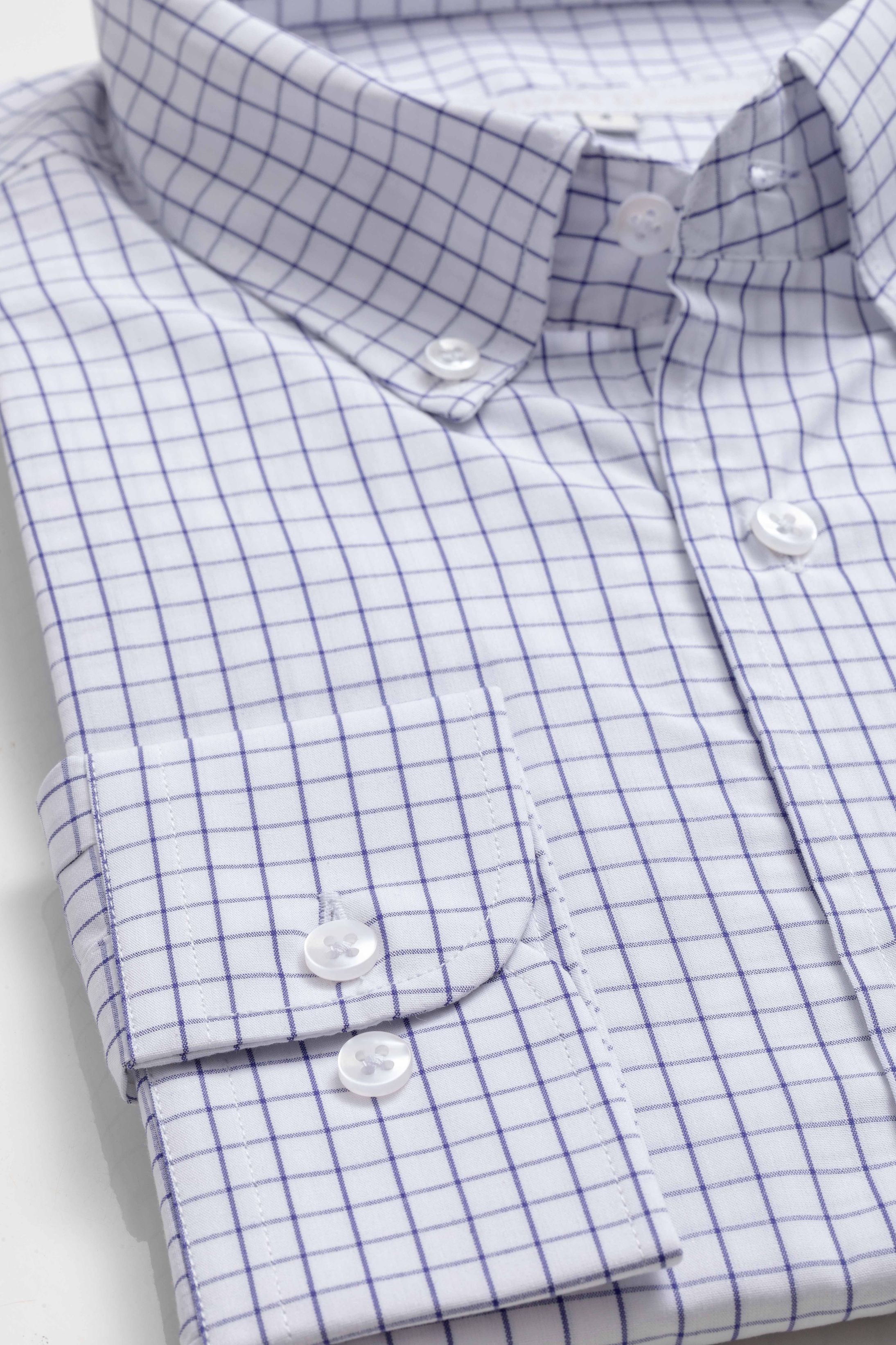 Camisa Manga Longa Regular Branco Quadriculado Mar... - Diodato Alfaiataria