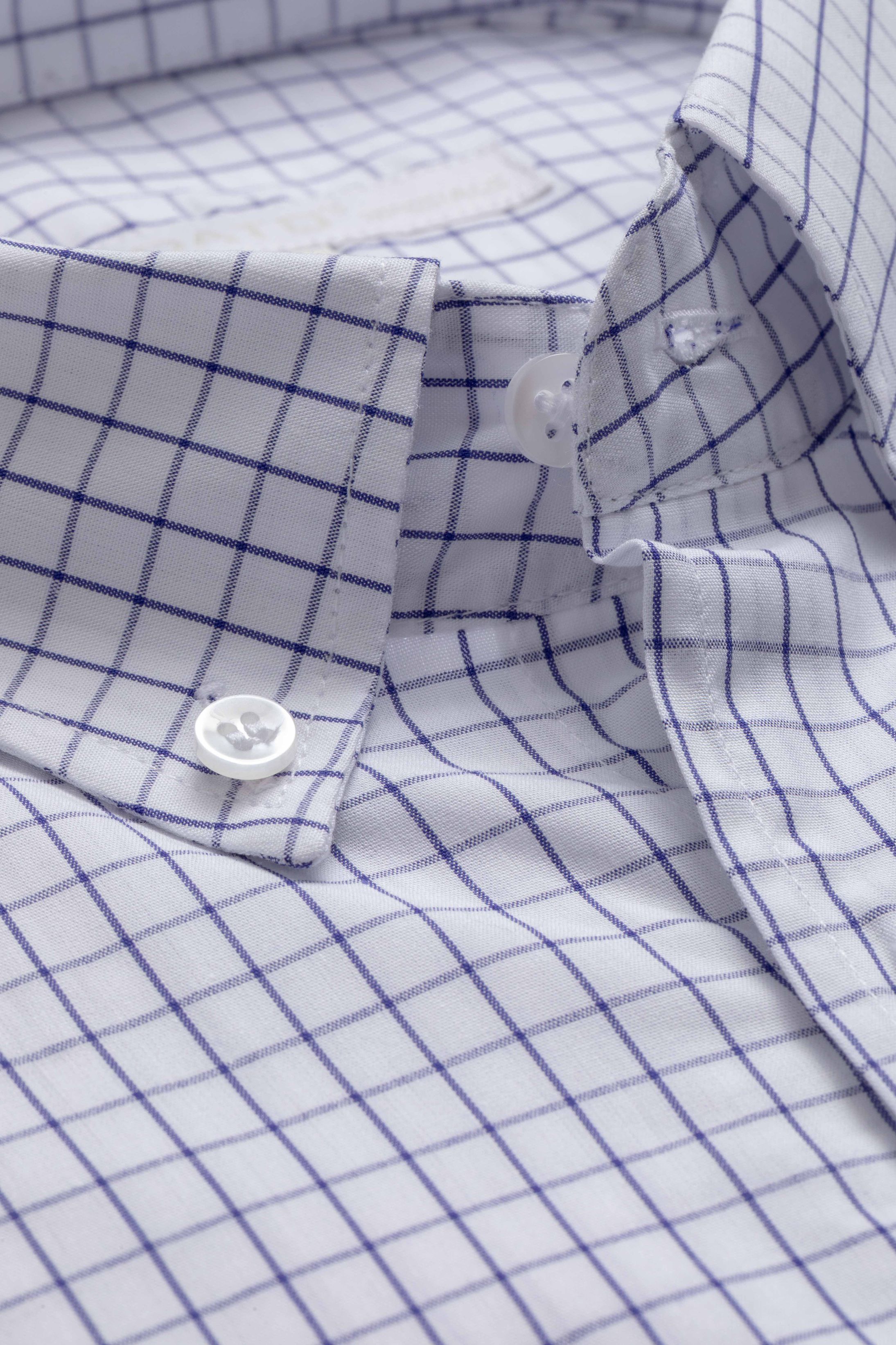 Camisa Manga Longa Regular Branco Quadriculado Marinho
