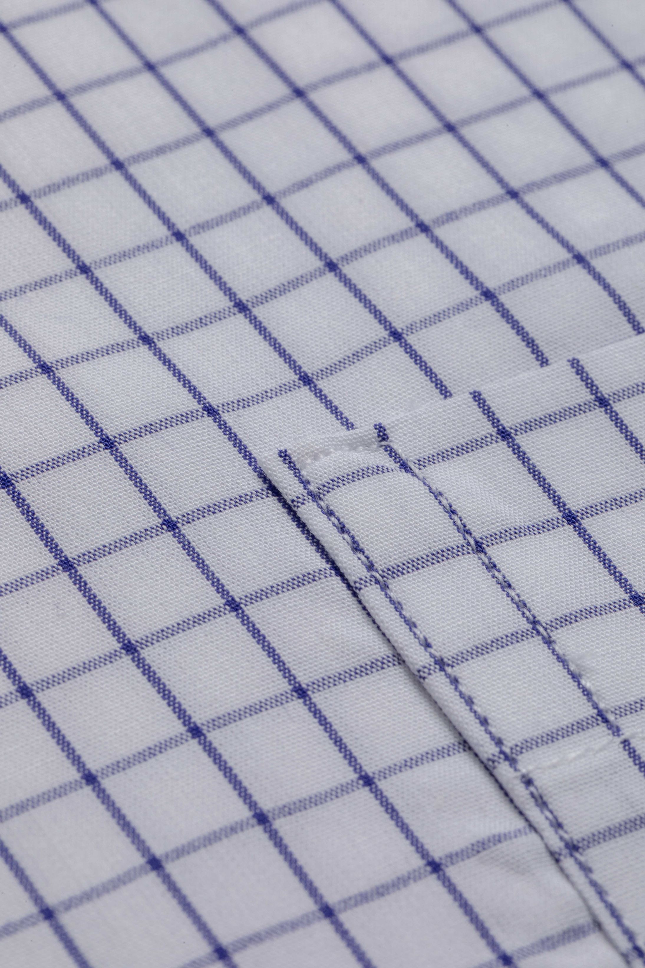 Camisa Manga Longa Regular Branco Quadriculado Marinho