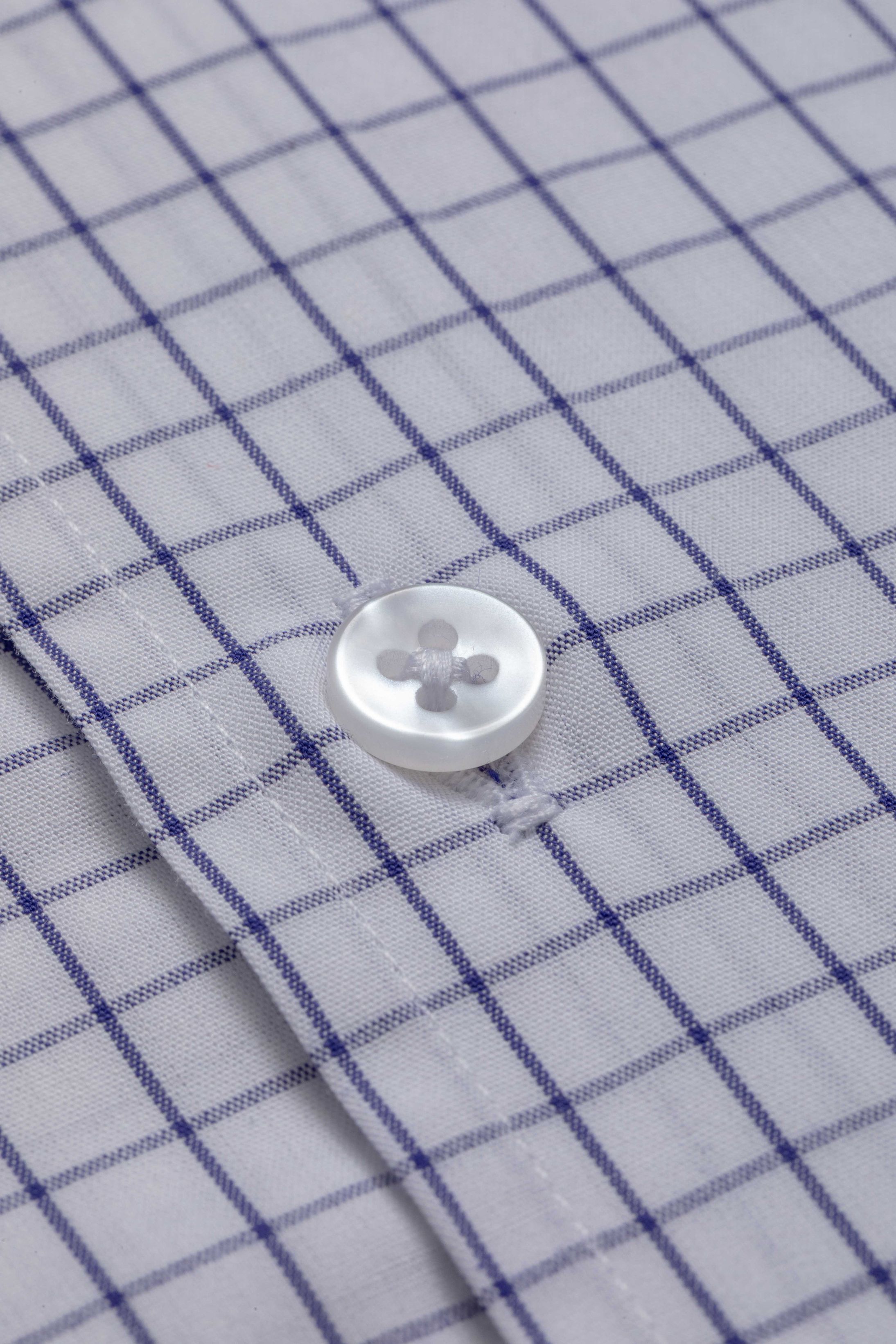 Camisa Manga Longa Regular Branco Quadriculado Marinho