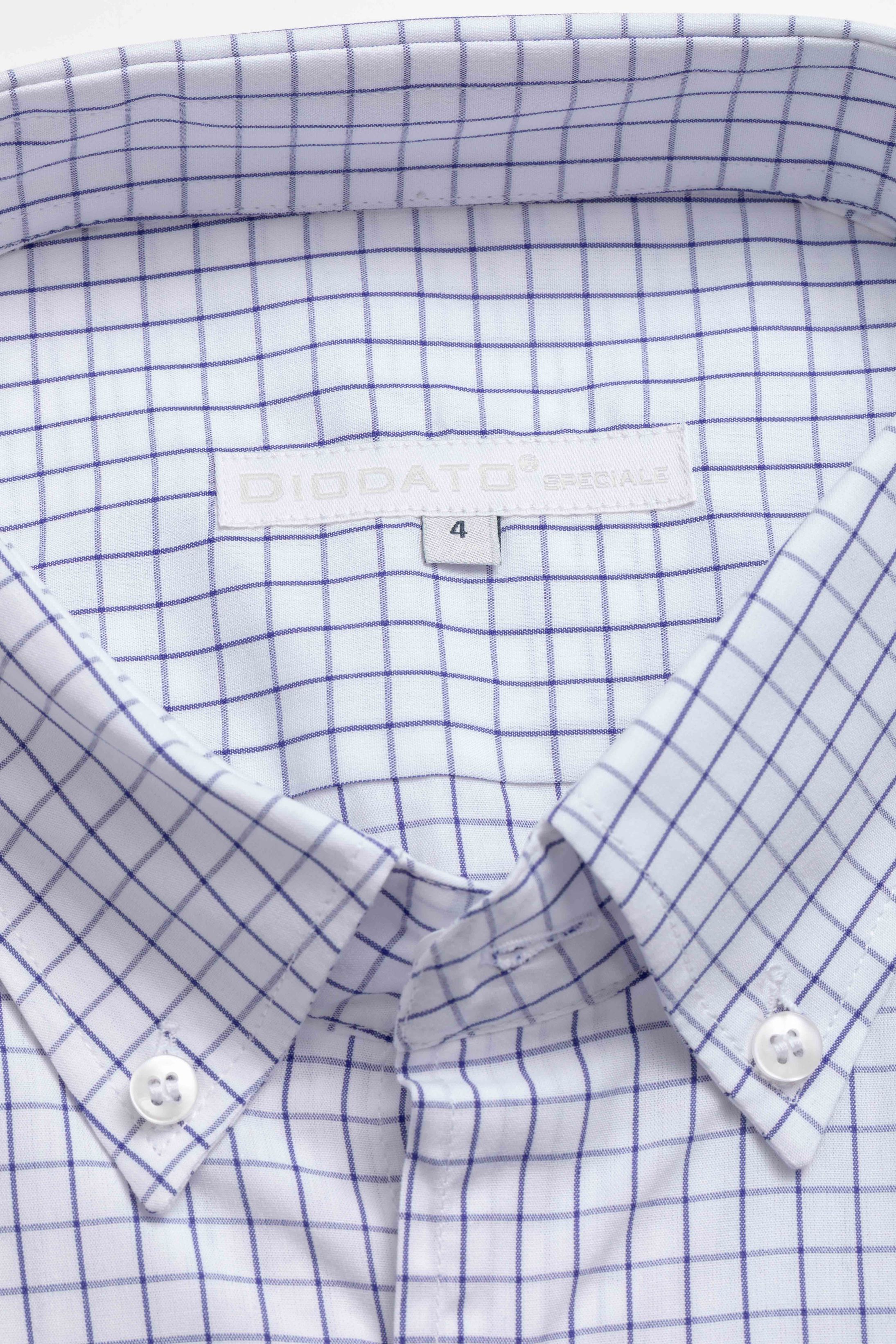 Camisa Manga Longa Regular Branco Quadriculado Marinho