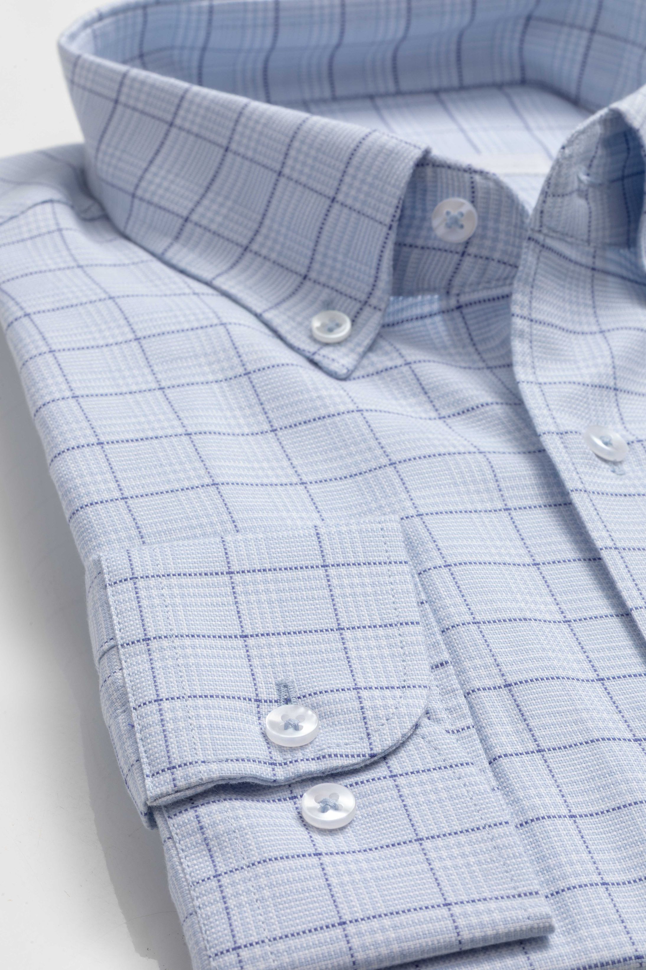 Camisa Manga Longa Regular Azul Xadrez