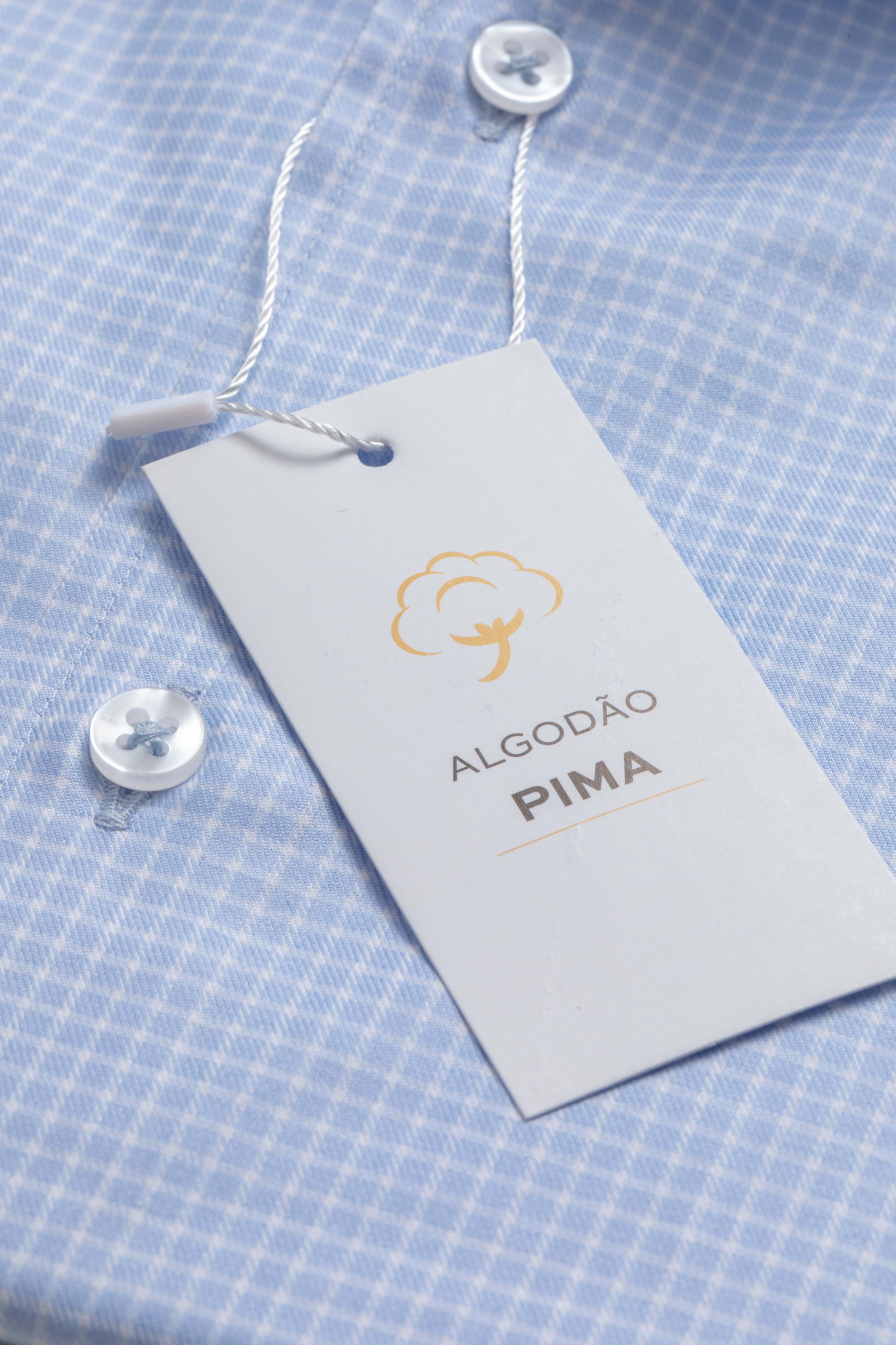 Camisa Manga Longa Slim fit Pima Cotton Azul Quadriculado