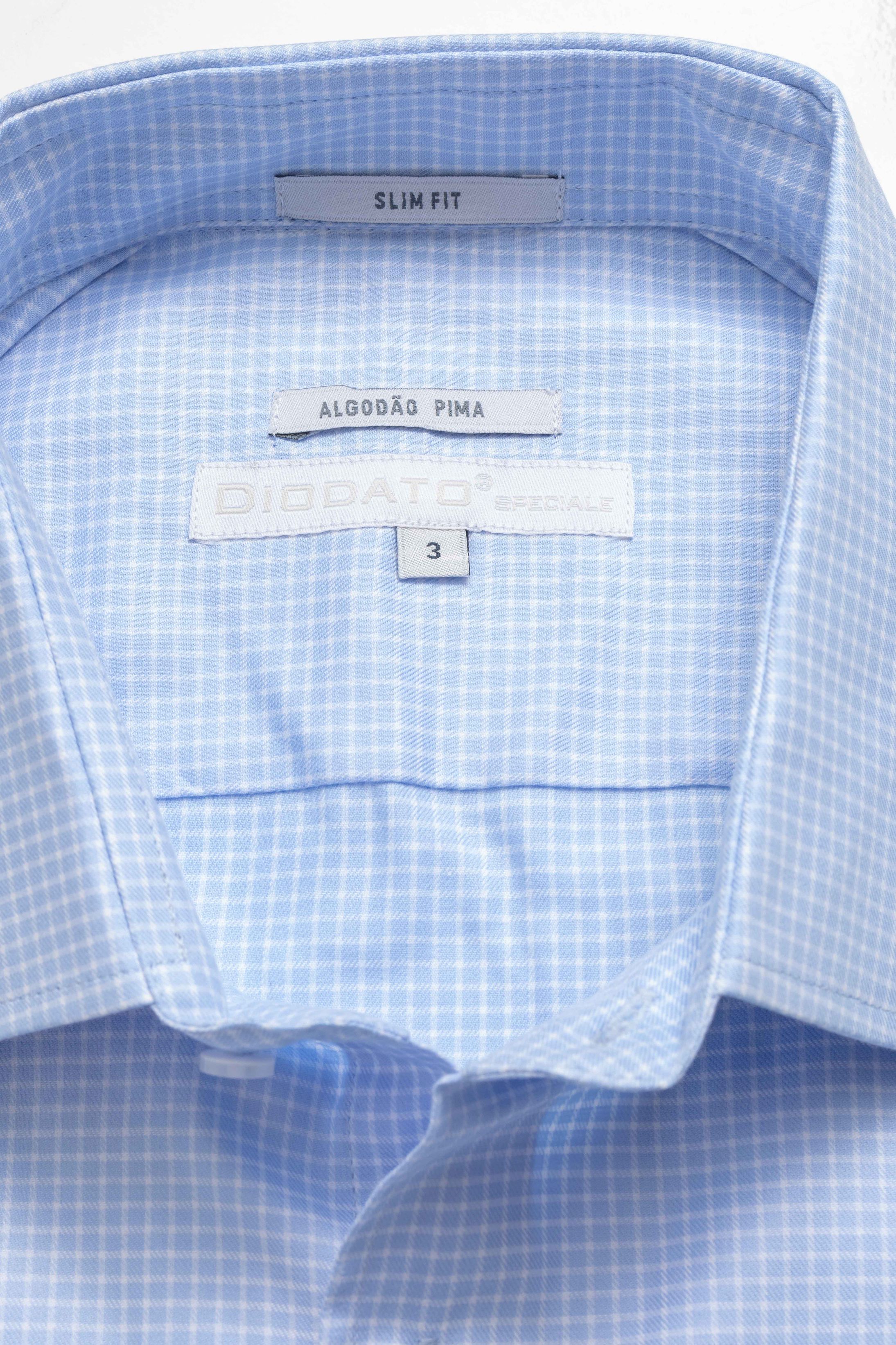 Camisa Manga Longa Slim fit Pima Cotton Azul Quadriculado