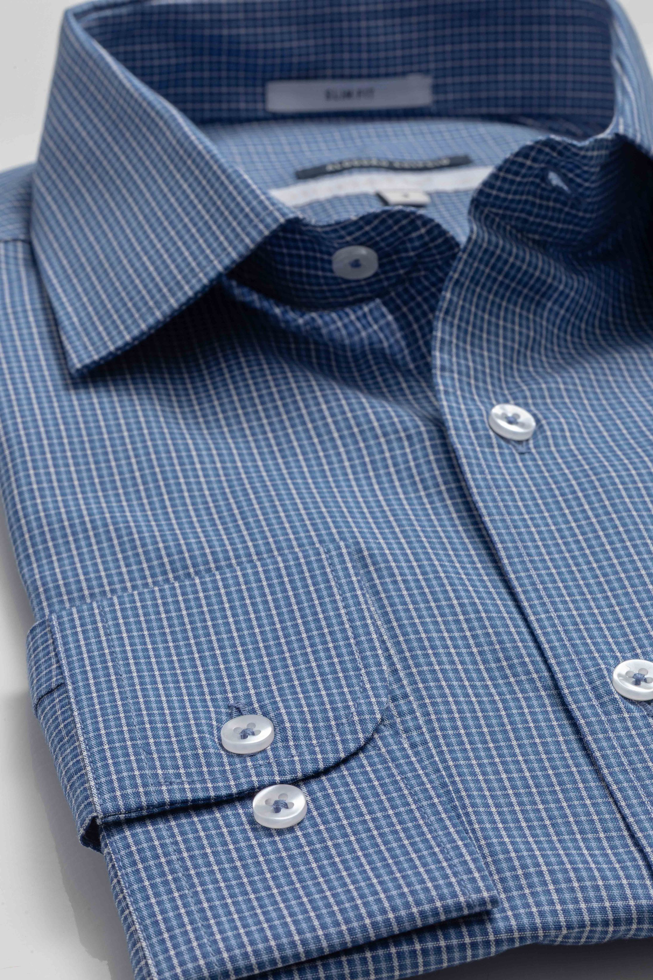 Camisa Manga Longa Slim fit Xadrez Azul