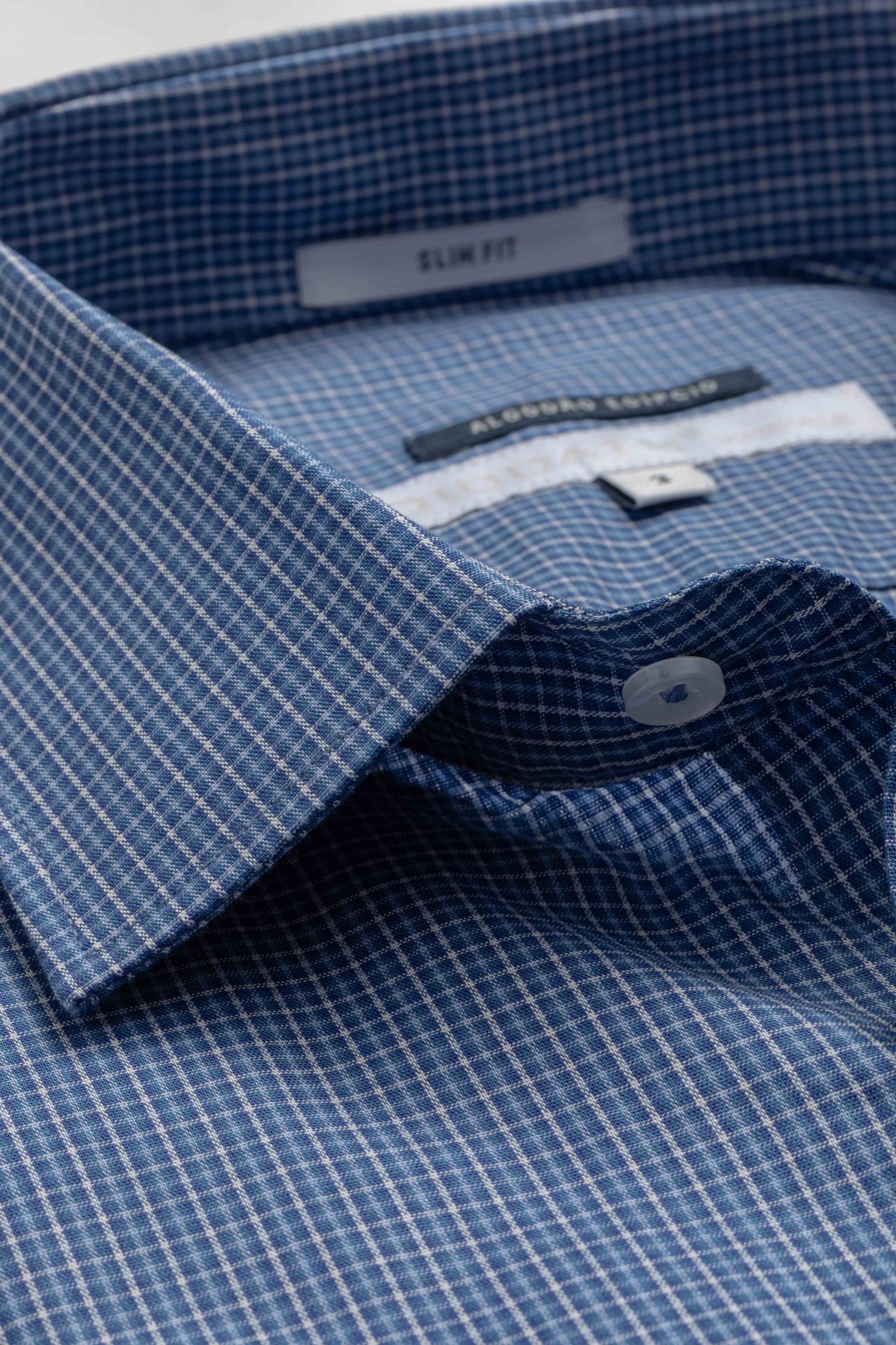 Camisa Manga Longa Slim fit Xadrez Azul