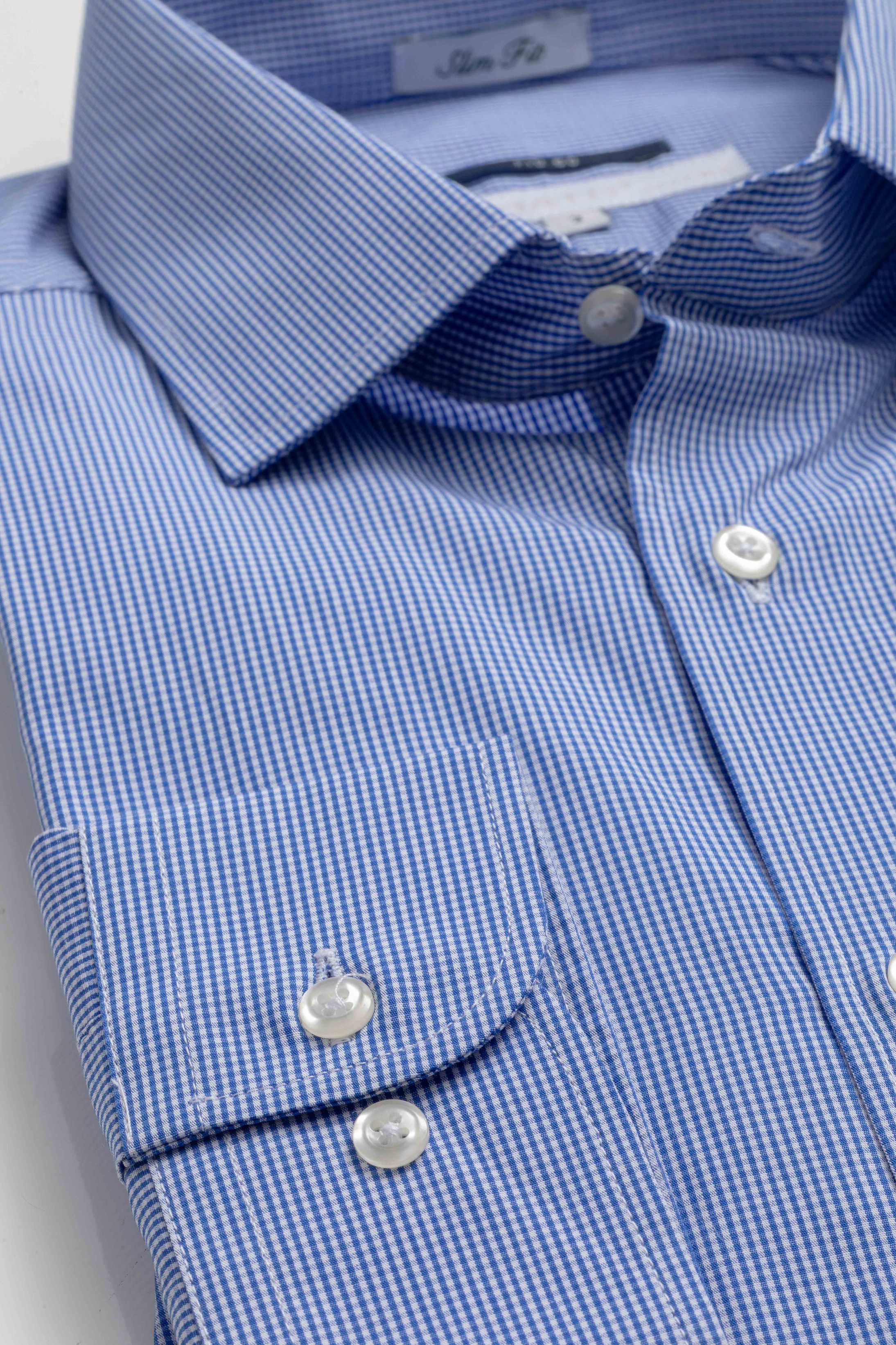 Camisa Manga Longa Slim fit Quadriculada Azul - Diodato Alfaiataria