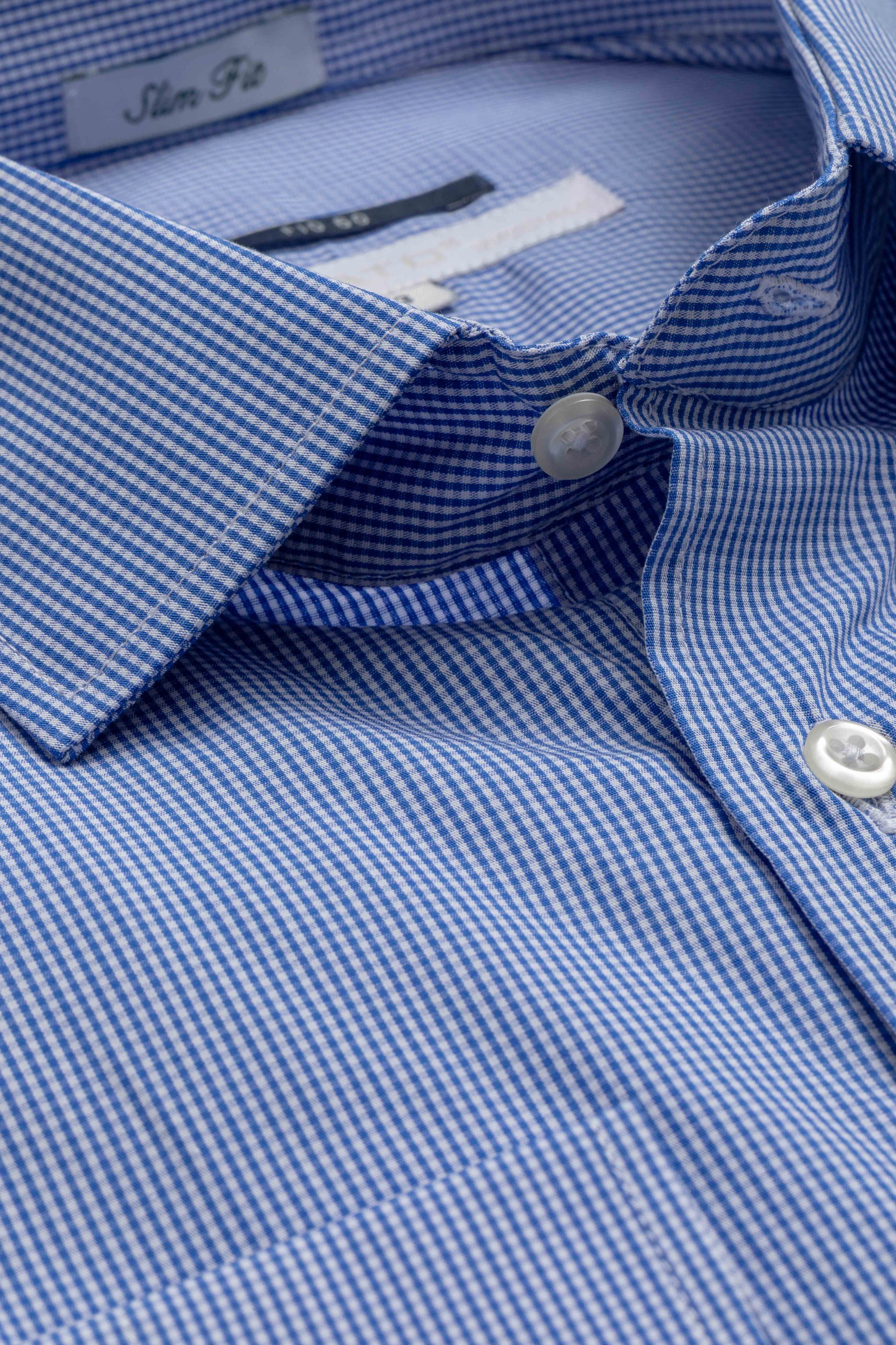 Camisa Manga Longa Slim fit Quadriculada Azul