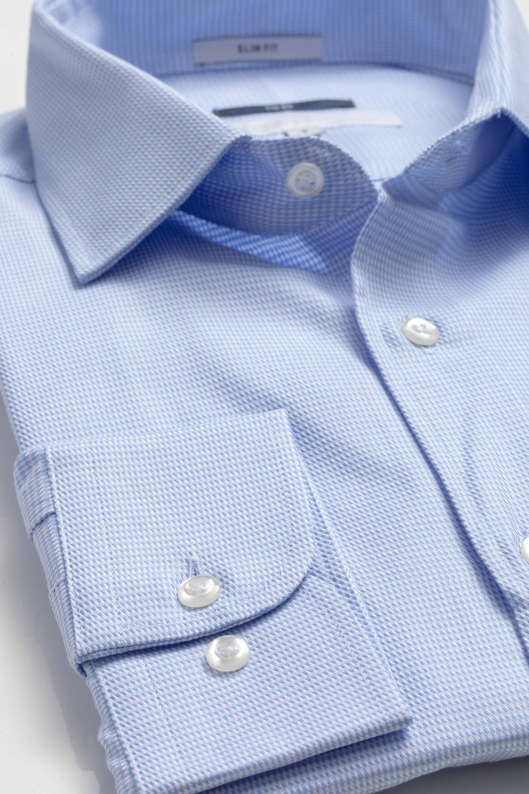 Camisa Manga Longa Slim fit Fio 80 Azul Claro 