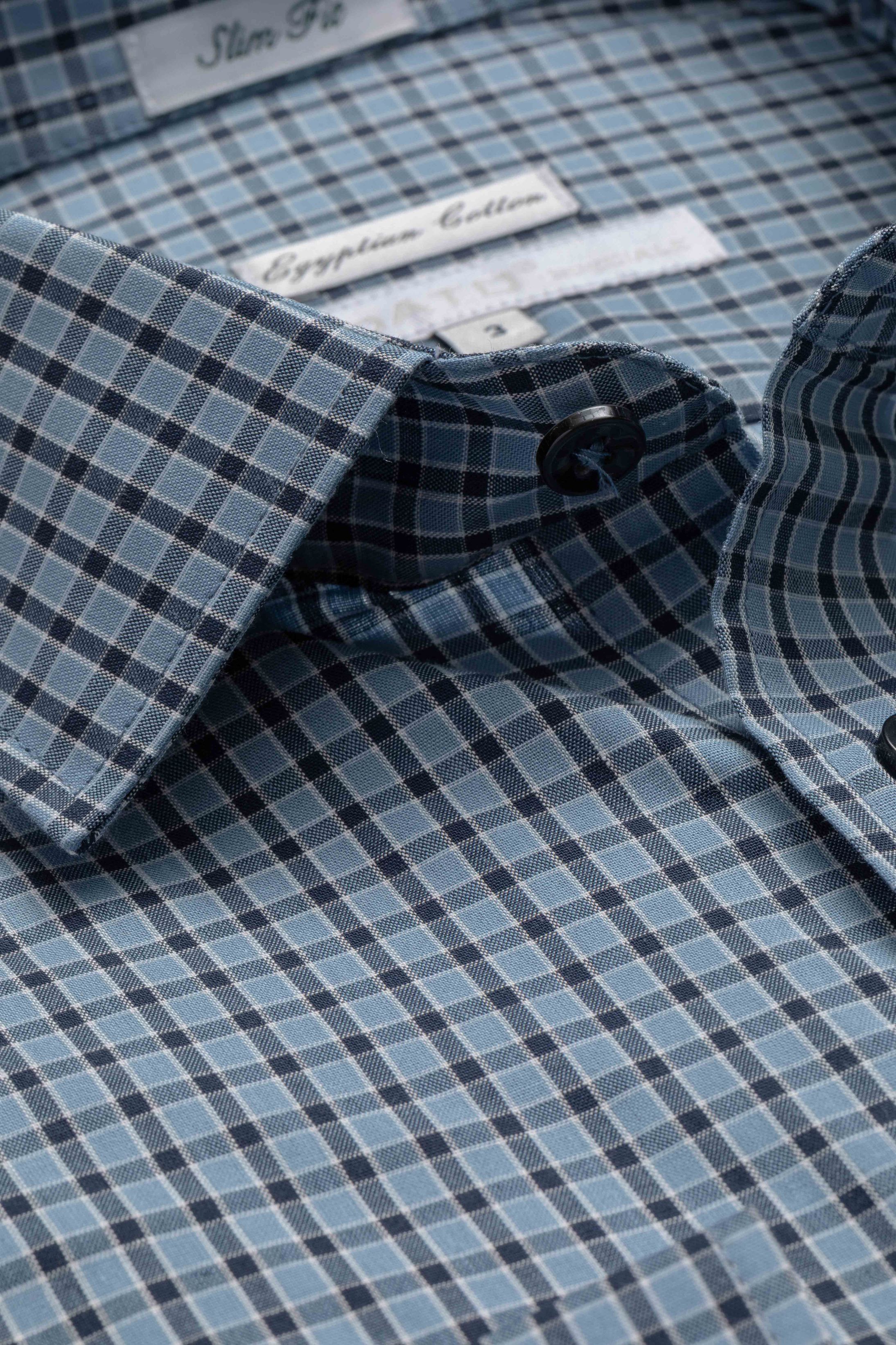 Camisa Manga Longa Slim fit Azul Quadriculado Marinho