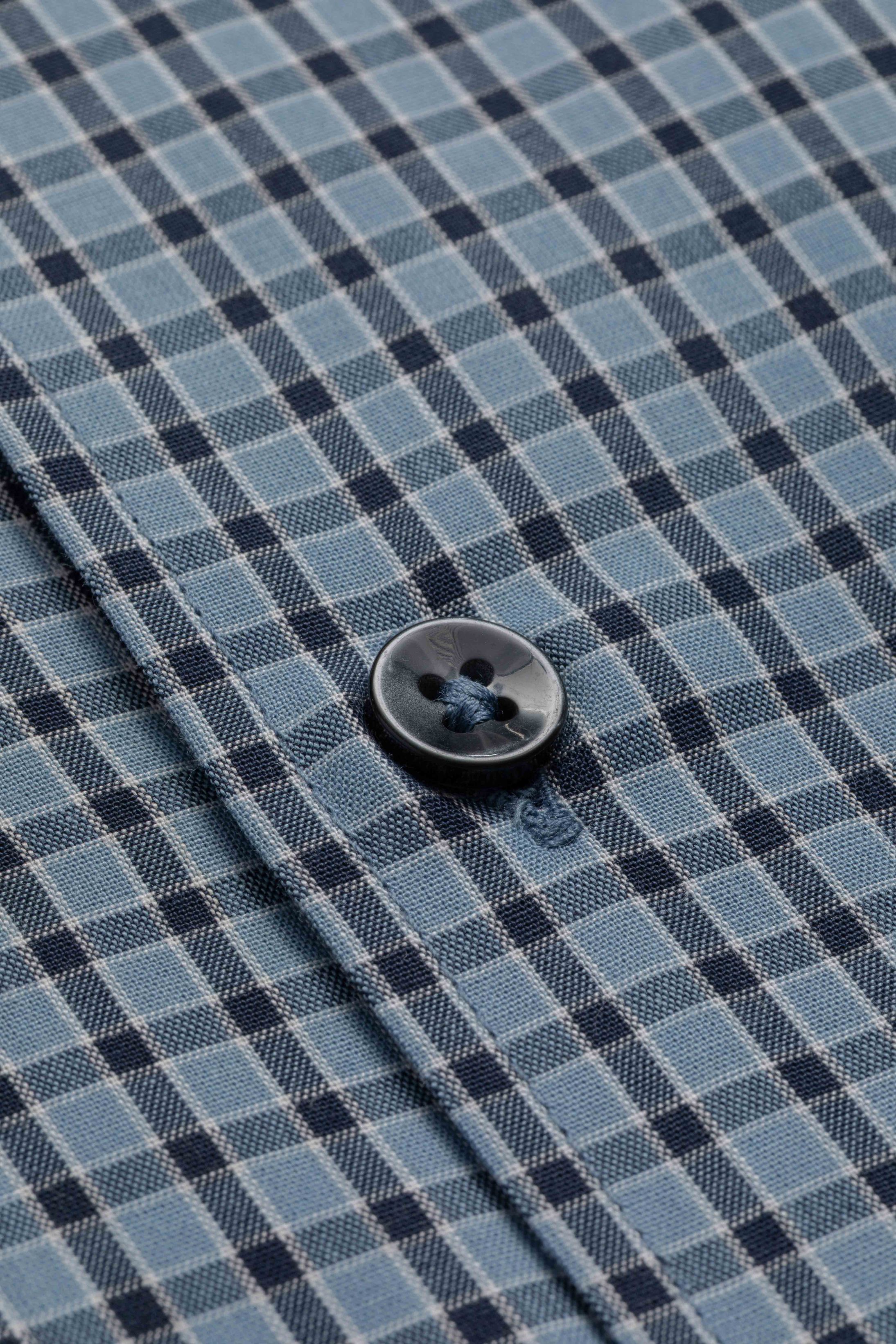 Camisa Manga Longa Slim fit Azul Quadriculado Marinho