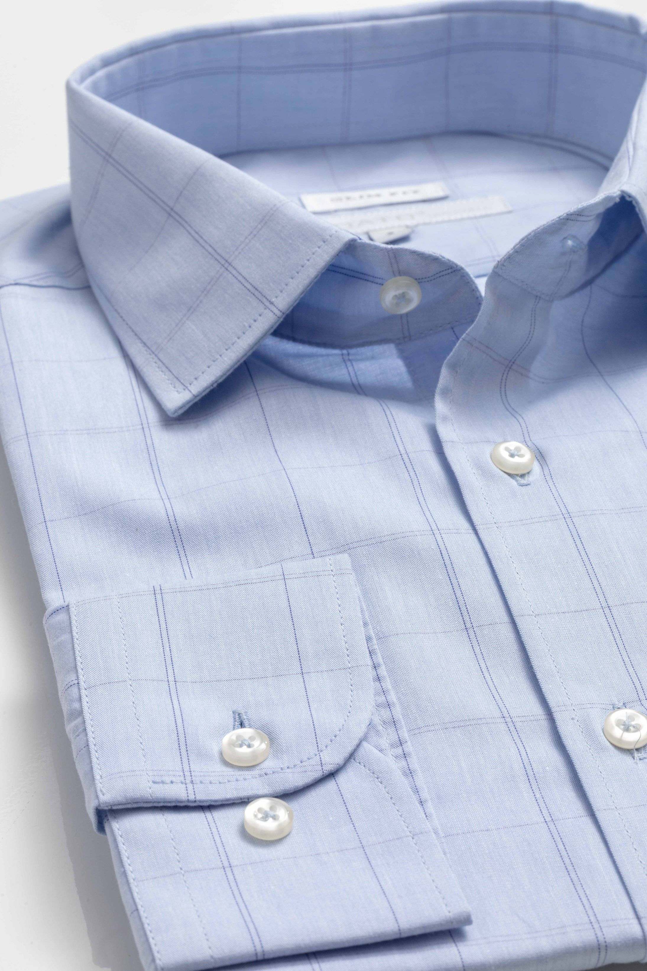 Camisa Manga Longa Slim fit Quadriculado azul - Diodato Alfaiataria