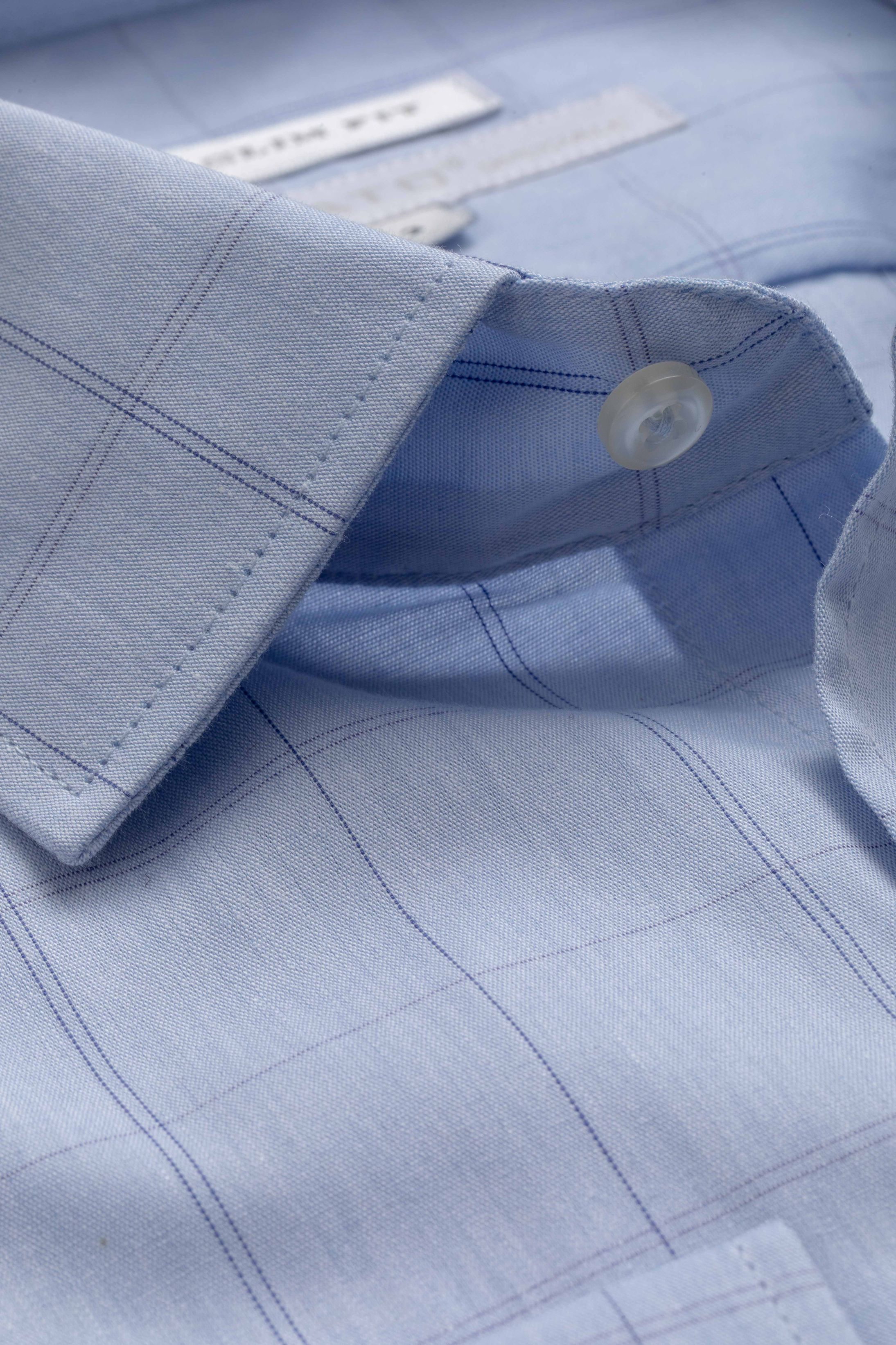 Camisa Manga Longa Slim fit Quadriculado azul