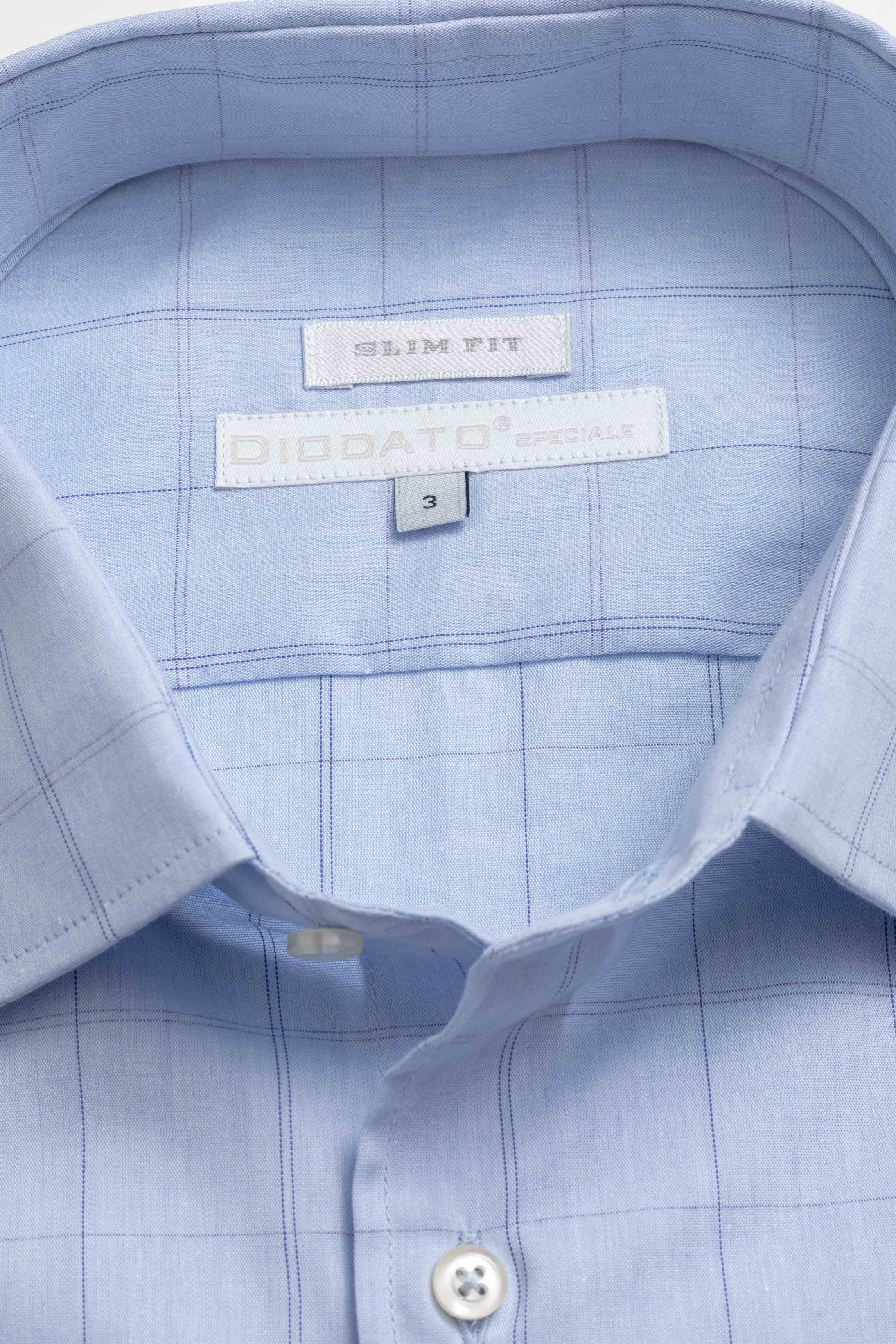 Camisa Manga Longa Slim fit Quadriculado azul