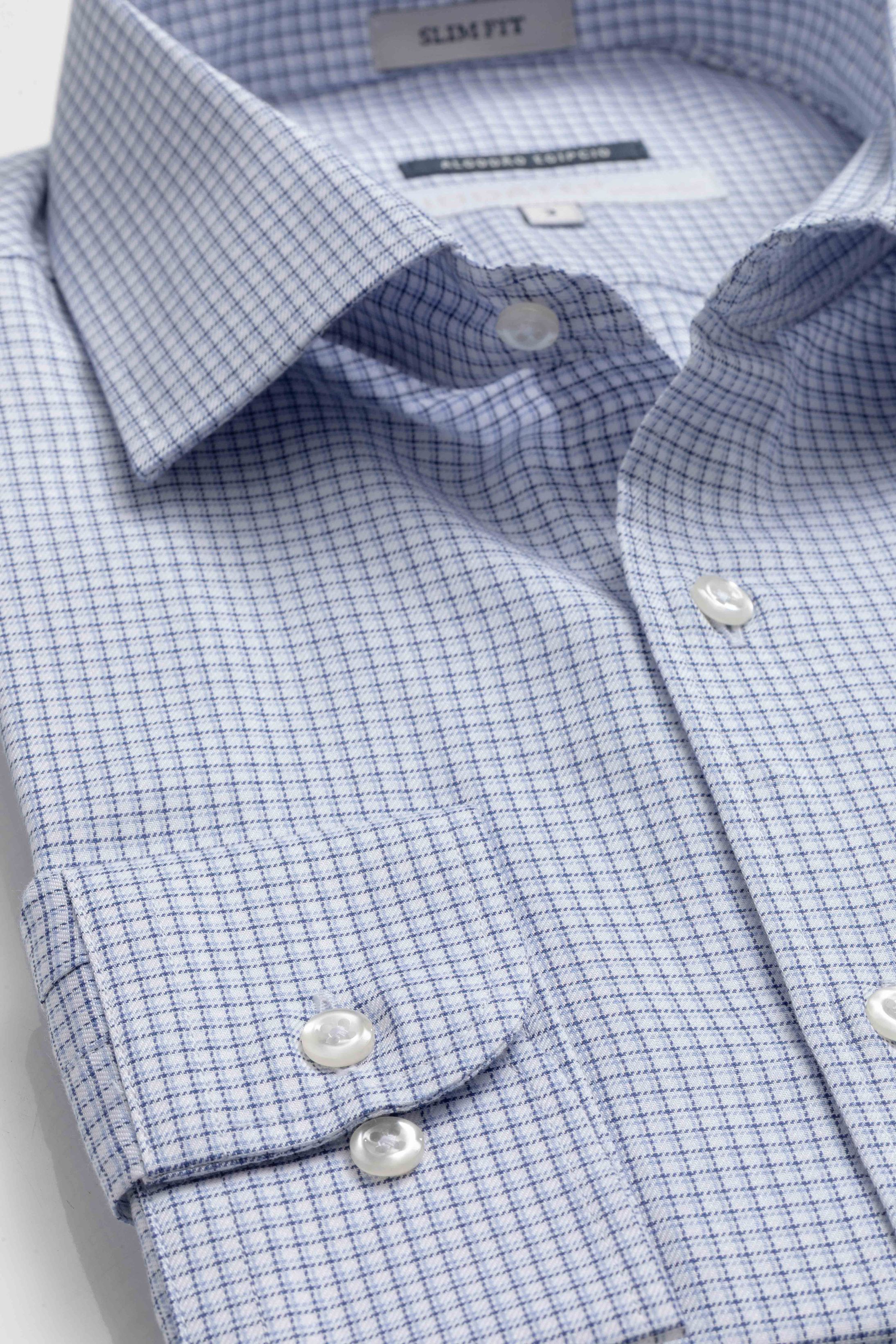 Camisa Manga Longa Slim fit Quadriculado Azul