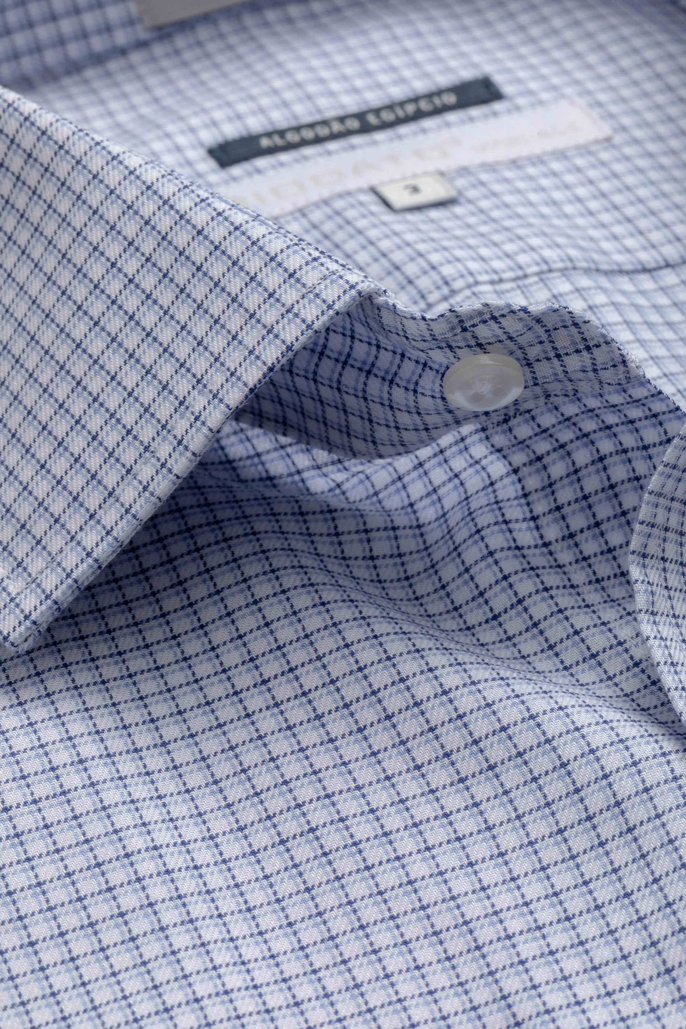 Camisa Manga Longa Slim fit Quadriculado Azul