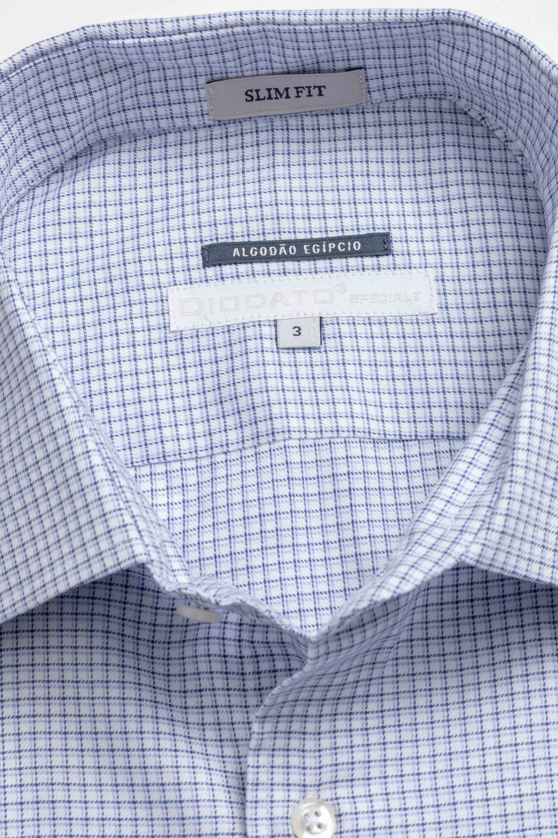 Camisa Manga Longa Slim fit Quadriculado Azul