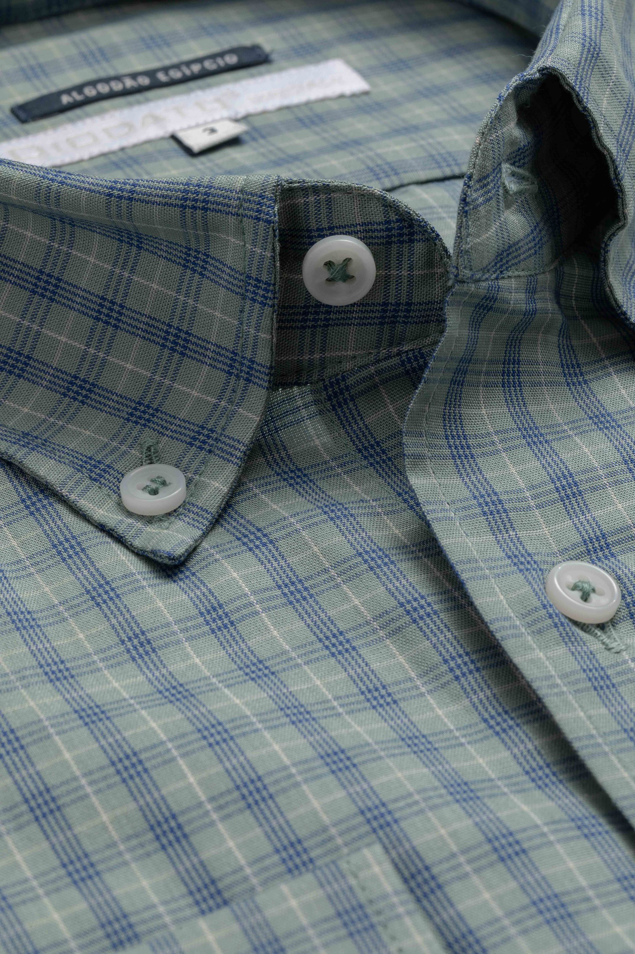 Camisa Manga Longa Regular Verde Xadrez Azul