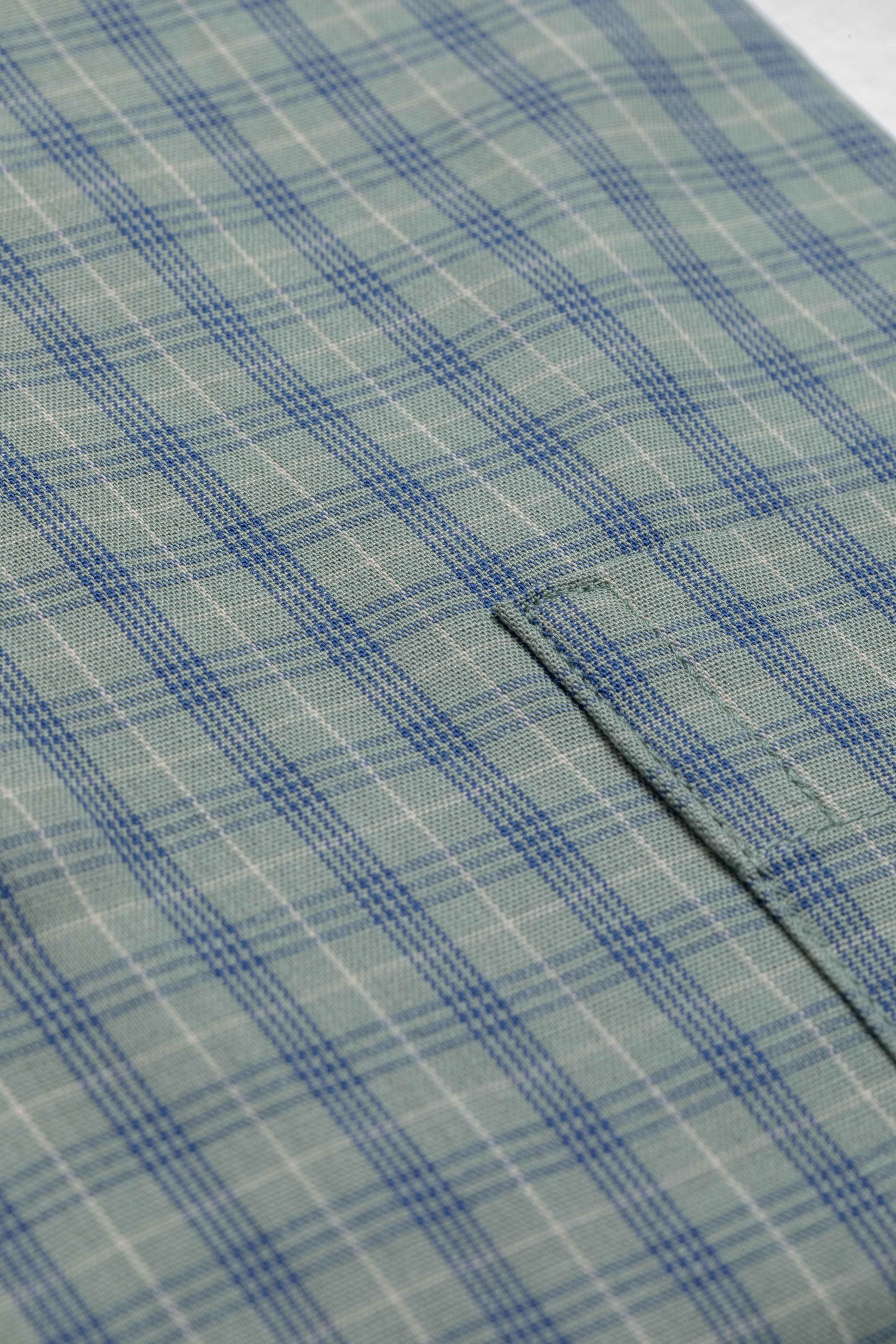 Camisa Manga Longa Regular Verde Xadrez Azul