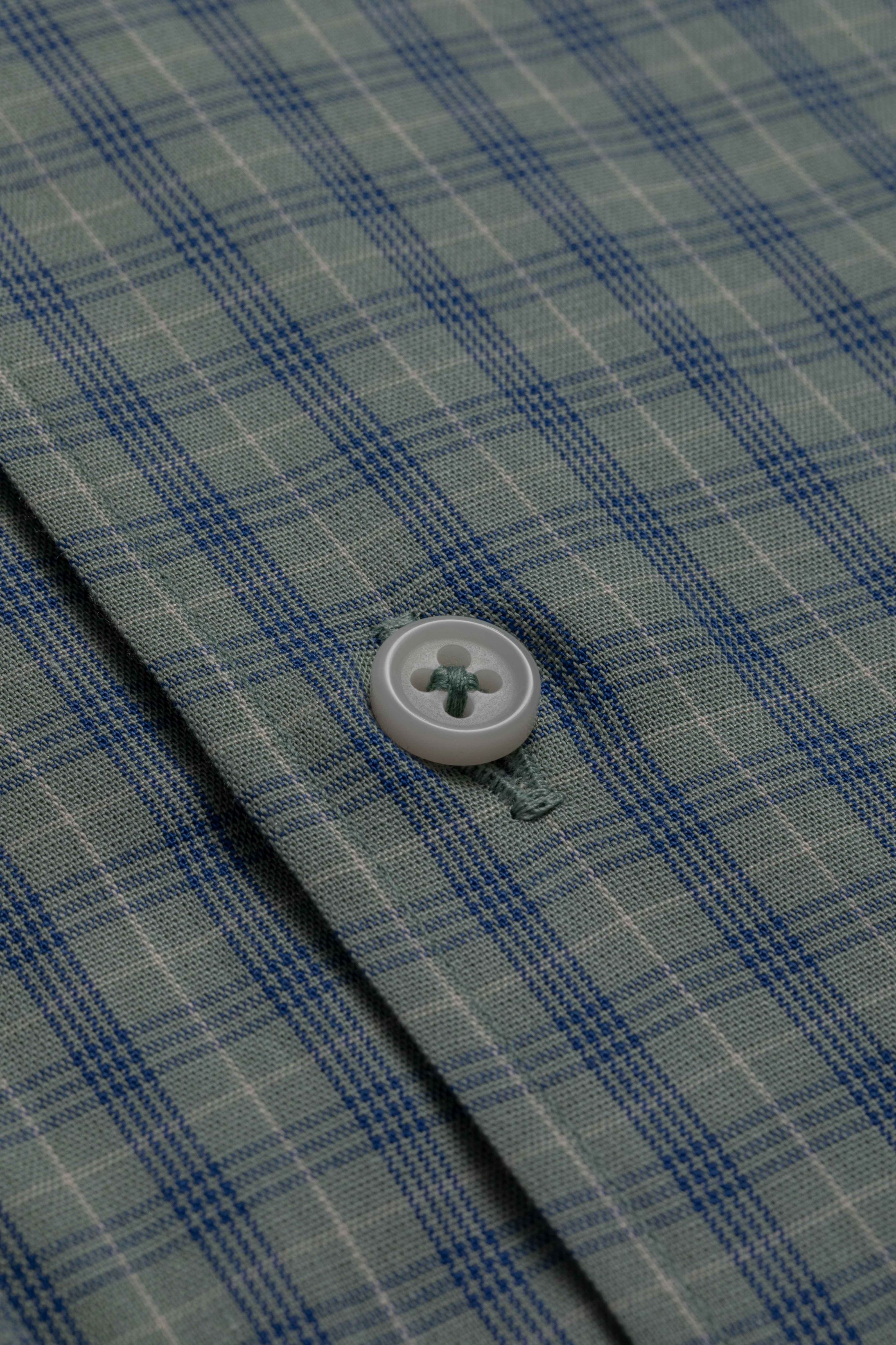 Camisa Manga Longa Regular Verde Xadrez Azul