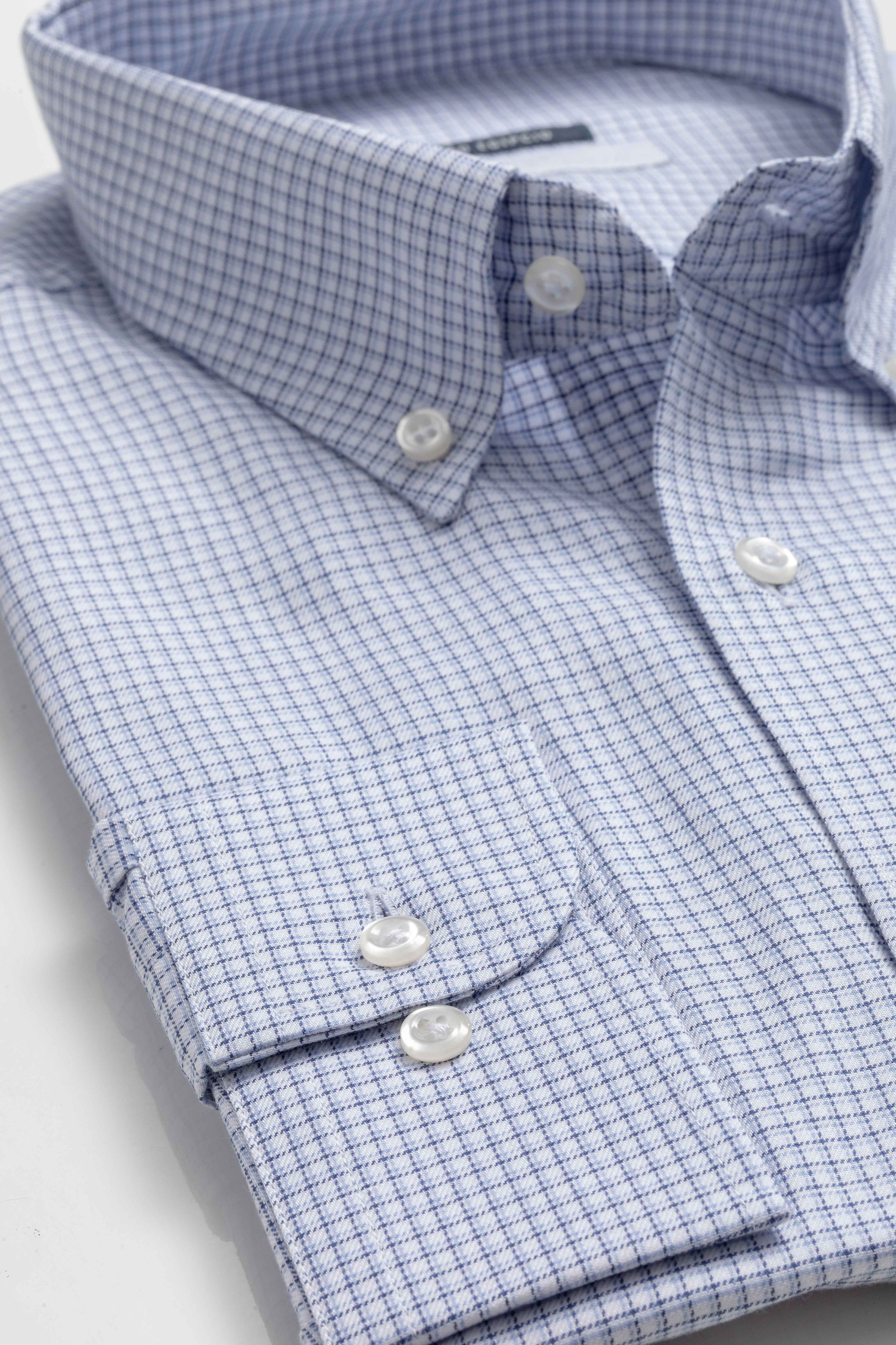 Camisa Manga Longa Regular Quadriculado Azul