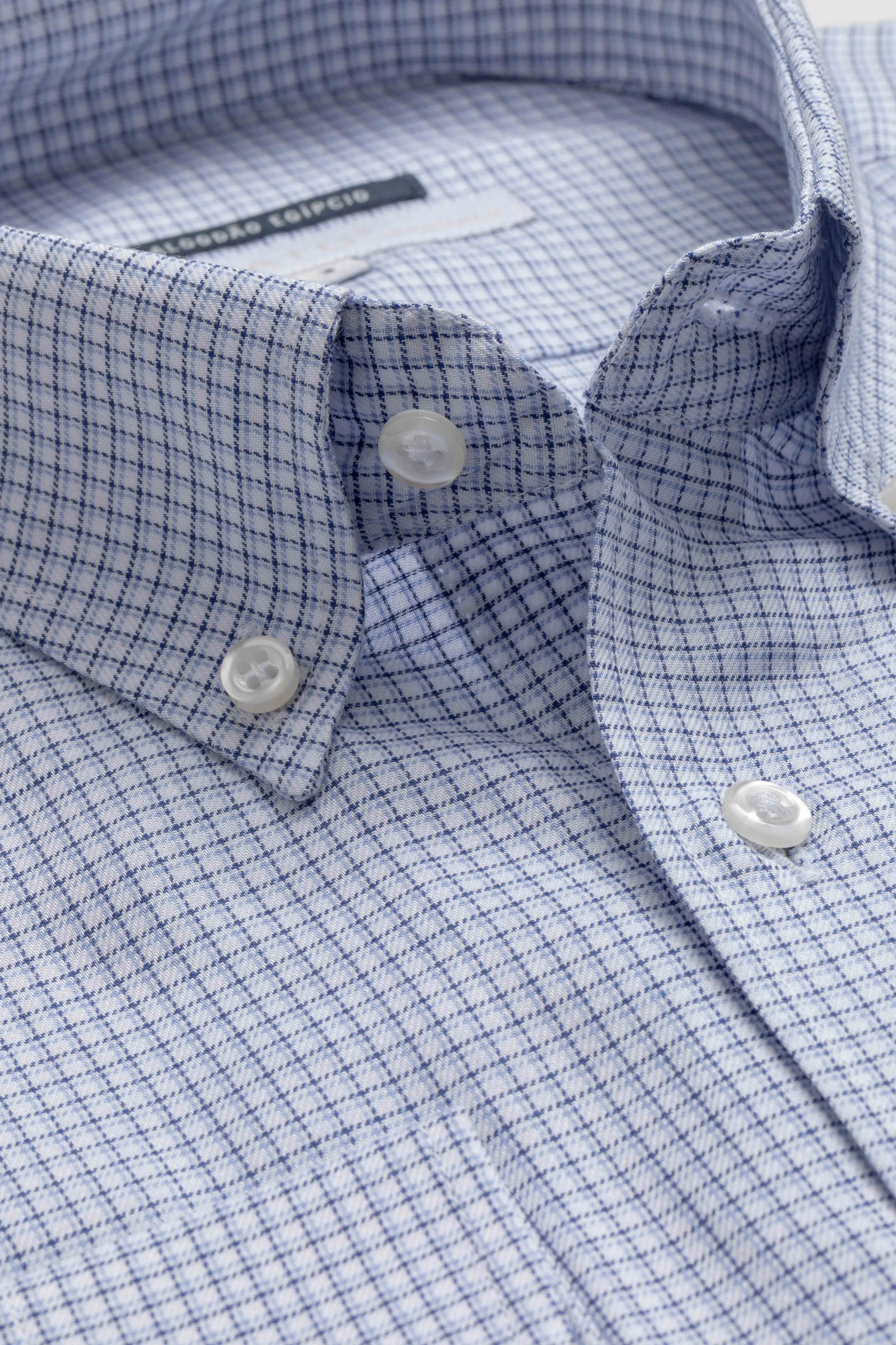 Camisa Manga Longa Regular Quadriculado Azul