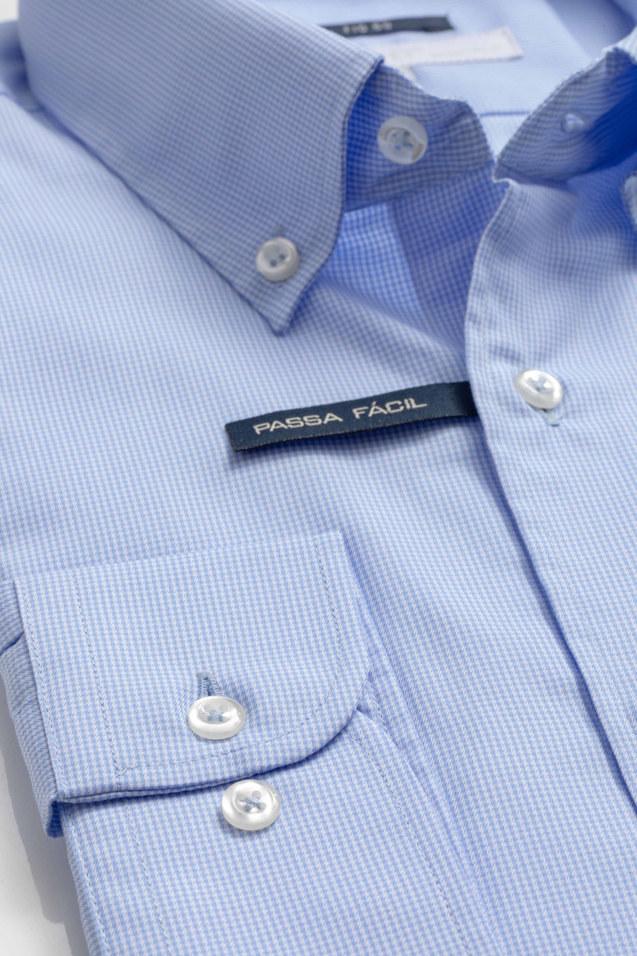 Camisa Manga Longa Regular Azul Claro Quadriculado - Diodato Alfaiataria