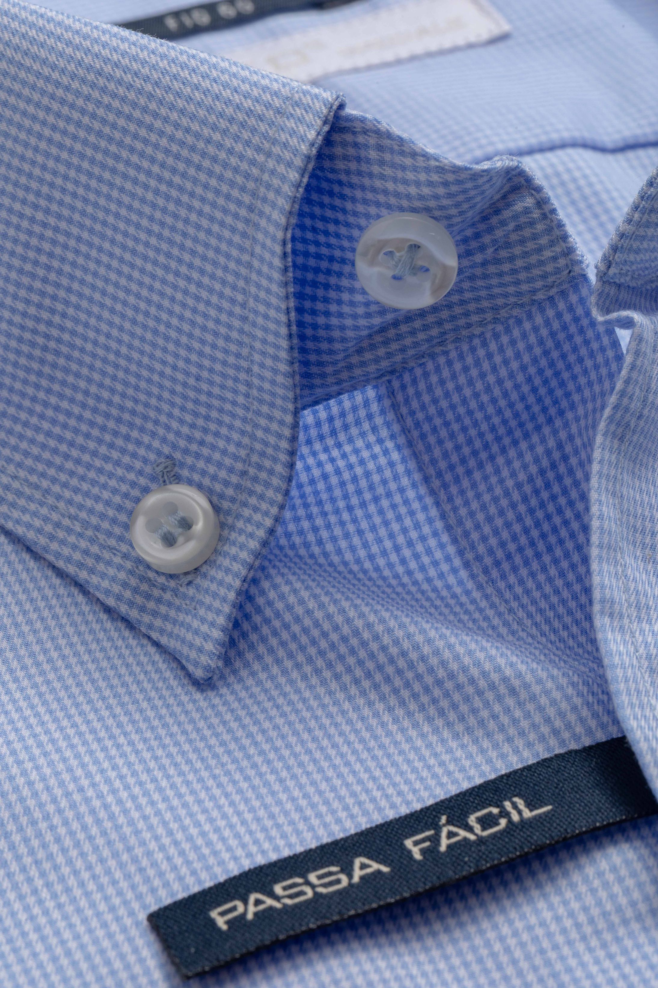 Camisa Manga Longa Regular Azul Claro Quadriculado 