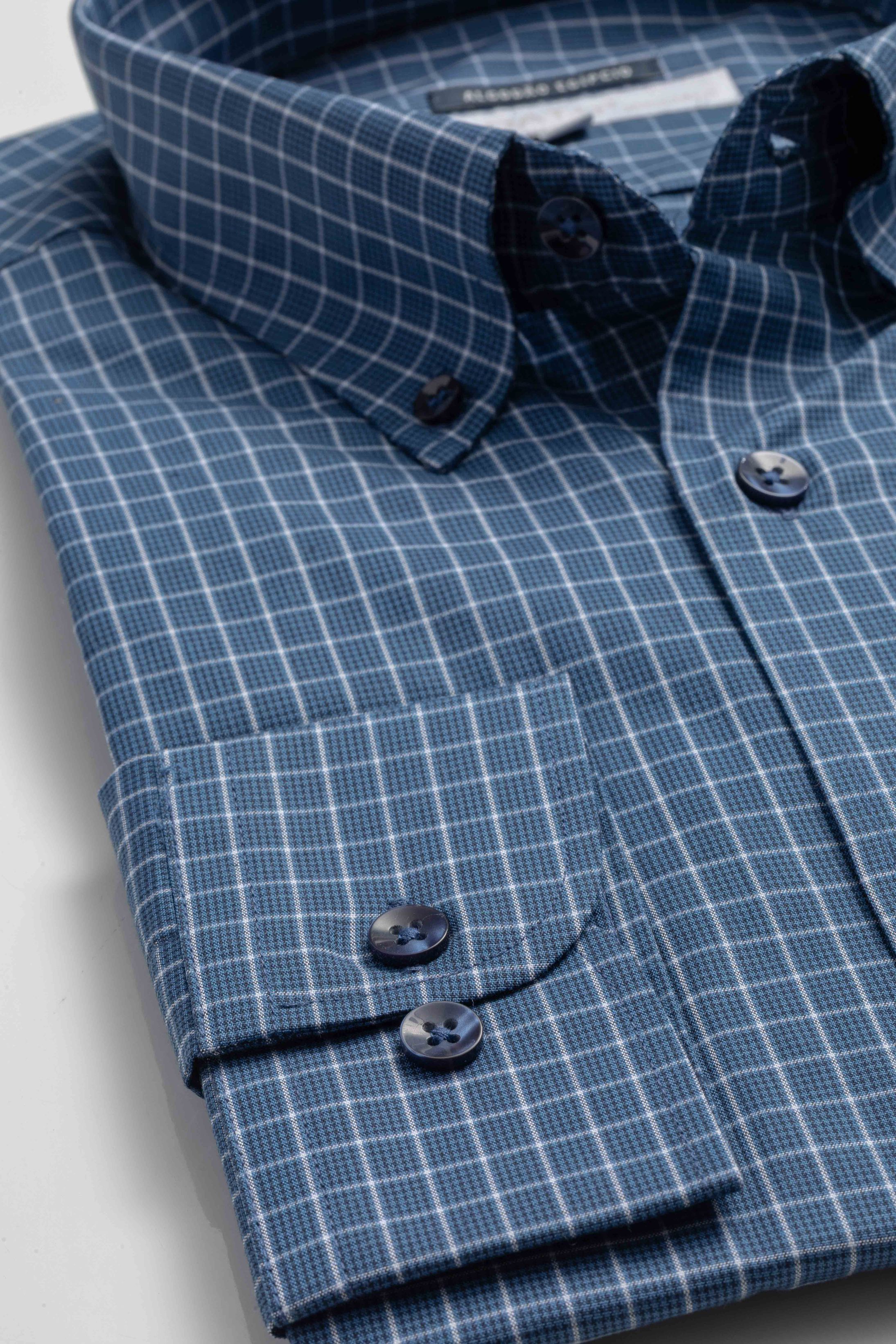 Camisa Manga Longa Regular Quadriculado Marinho