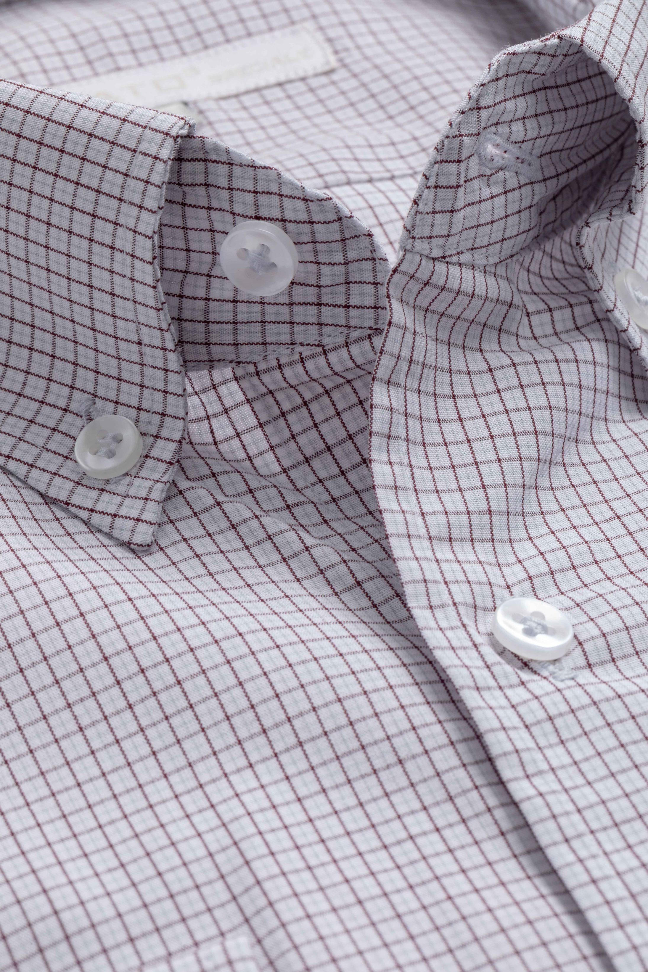 Camisa Manga Longa Regular Branco Quadriculado Marrom