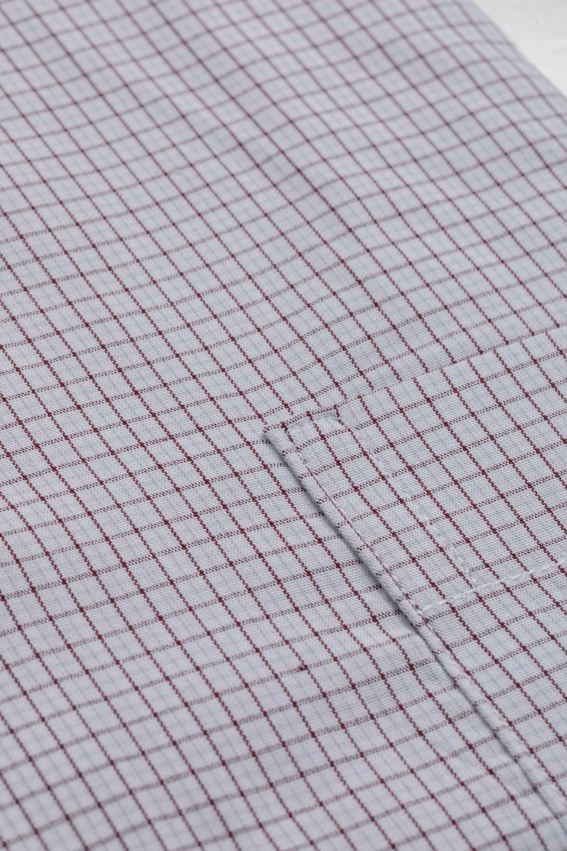 Camisa Manga Longa Regular Branco Quadriculado Marrom