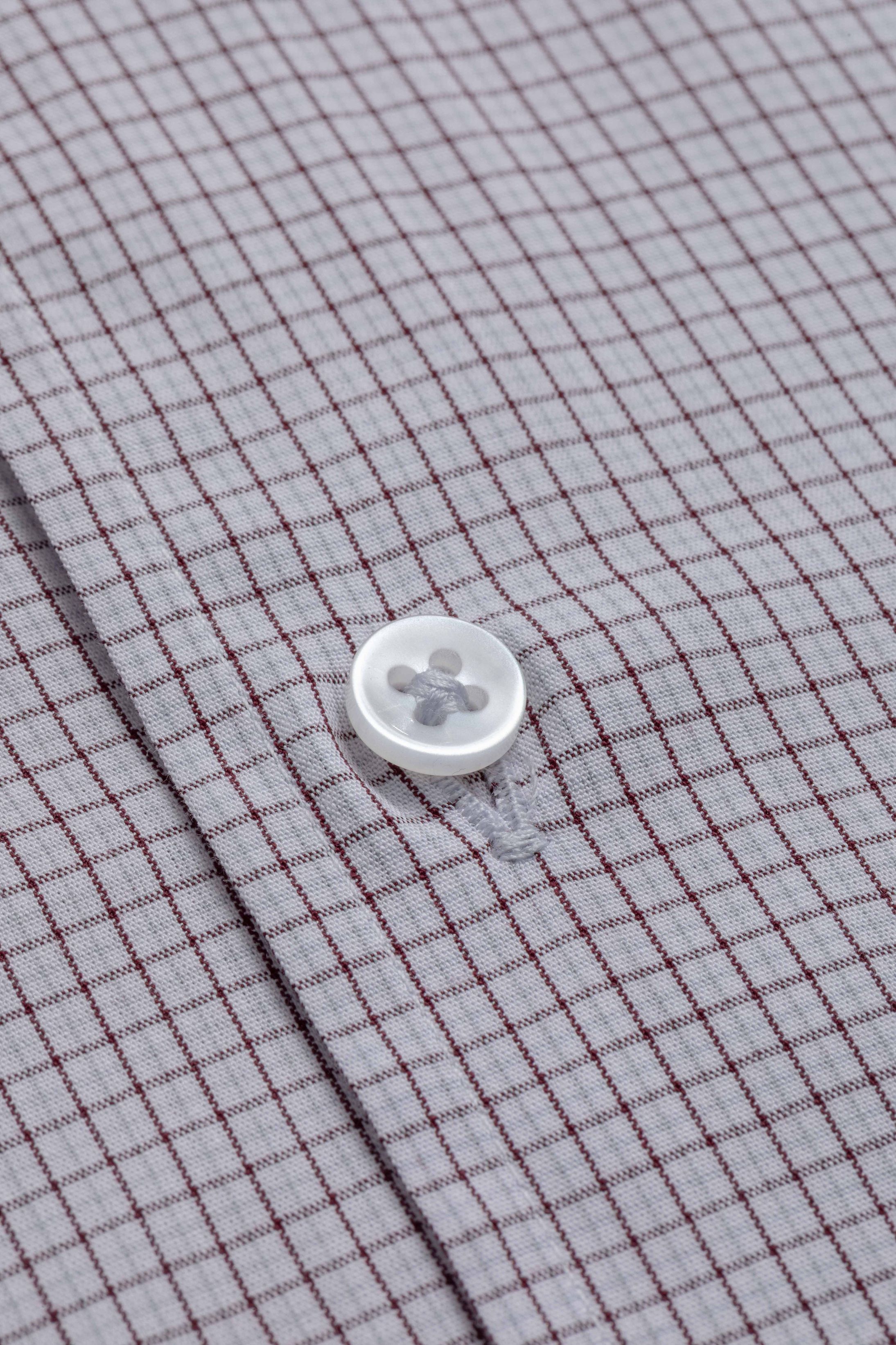 Camisa Manga Longa Regular Branco Quadriculado Marrom